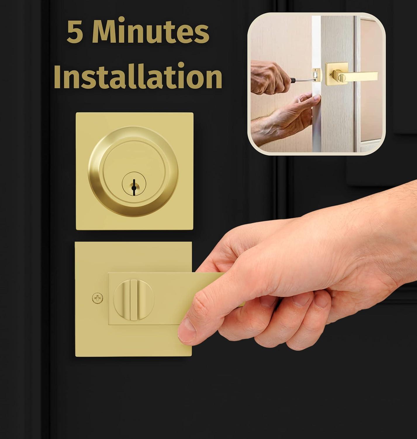 Mega Handles ROBELL Reversible Entry Door Lever and Single Cylinder Deadbolt Lock Combo Pack | Modern Keyed Lever