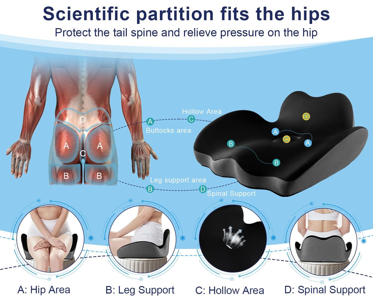 Premium Orthopedic Seat Cushion,X Large Breathable Office Chair Cushion - Enhanced Hip & Tailbone Support,Pressure Relief Sciatica & Leg Relief Let 8+ Hour Sitting Comfort, for Office/Game/Wheelchair