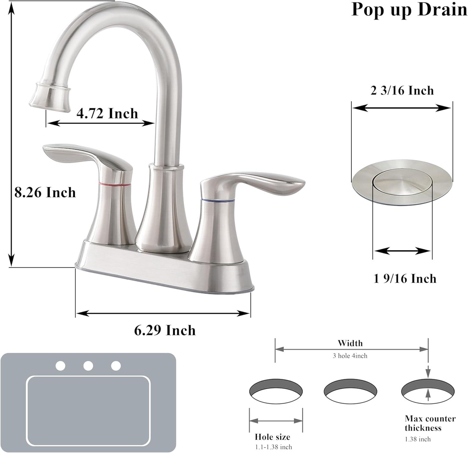 Brushed Nickel 2-Handle High-Arc Bathroom Faucet Set