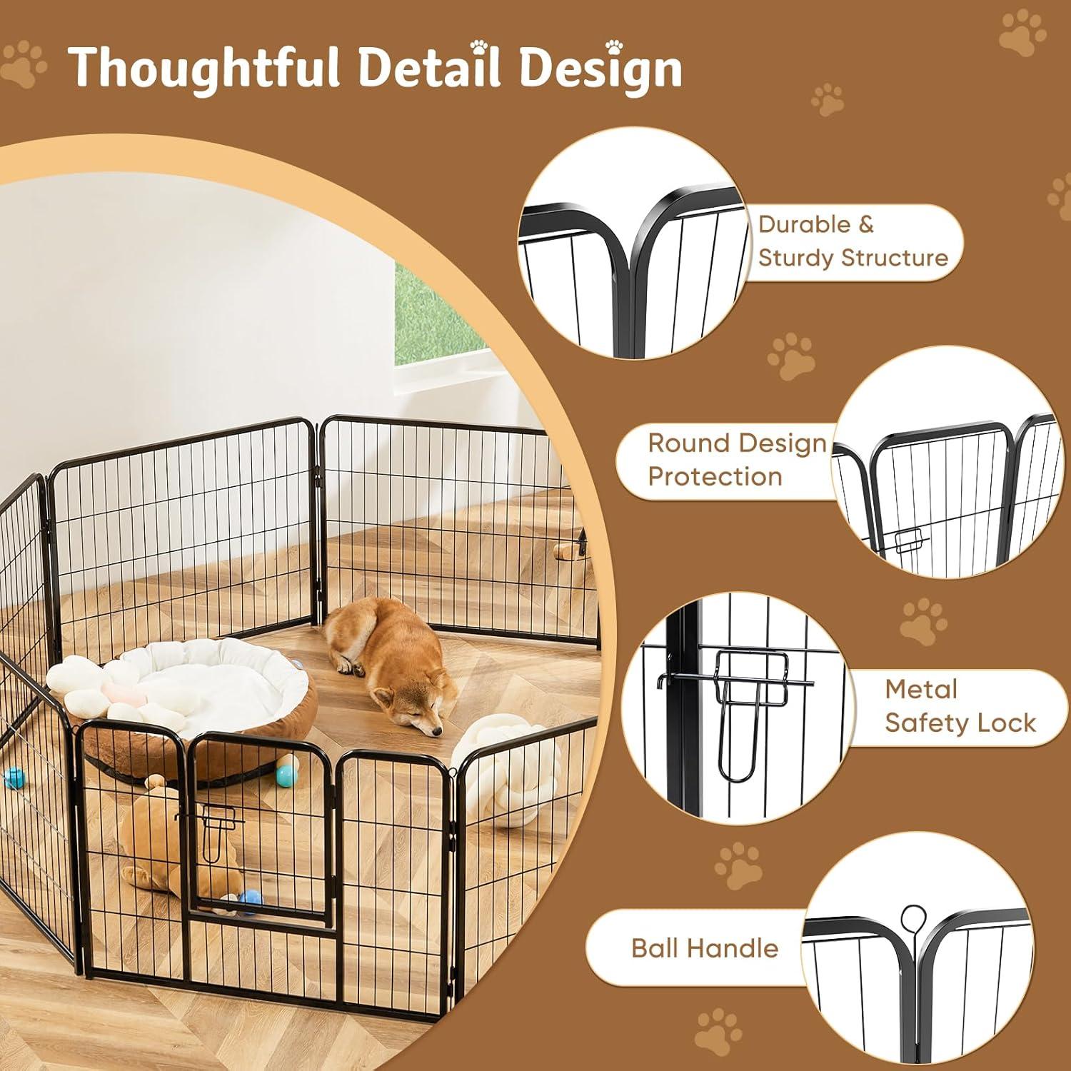 edx Dog Playpen, 8 Panels 24" Foldable Heavy Duty Metal Pet Fence with Doors Indoor Outdoor