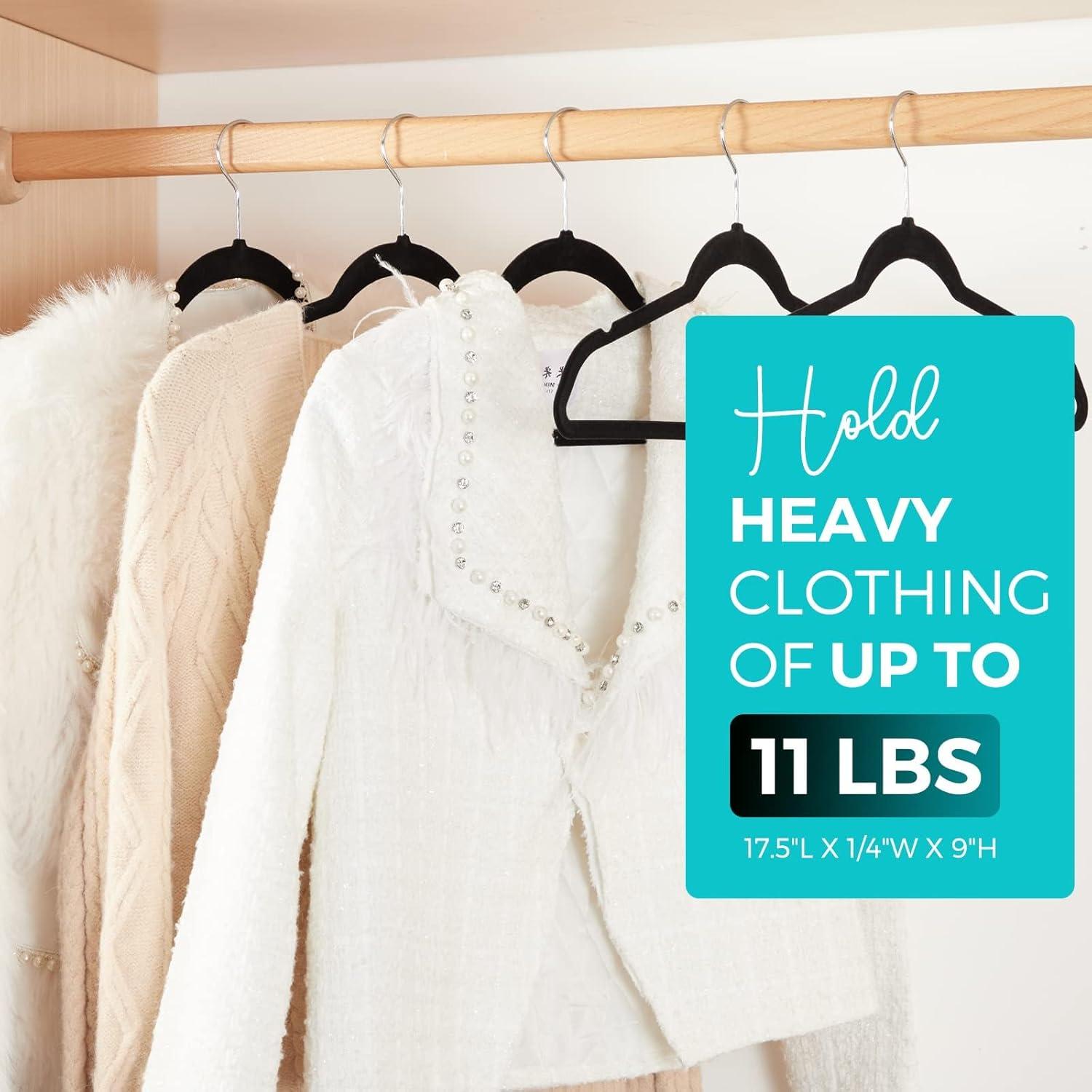 HOUSE DAY Premium Velvet Hangers 50 Pack Black, Non-Slip Flocked Felt Hangers, Sturdy Clothes Hangers with 360° Rotatable Hook, Heavy Duty Coat Hanger, Durable Slim Hanger for Closet Space Saving