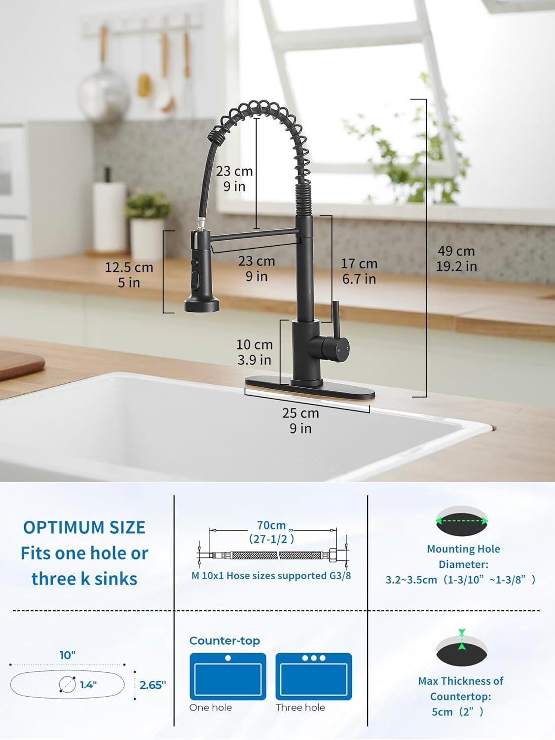 Matte Black Pull-Down Kitchen Faucet with 3-Mode Spray