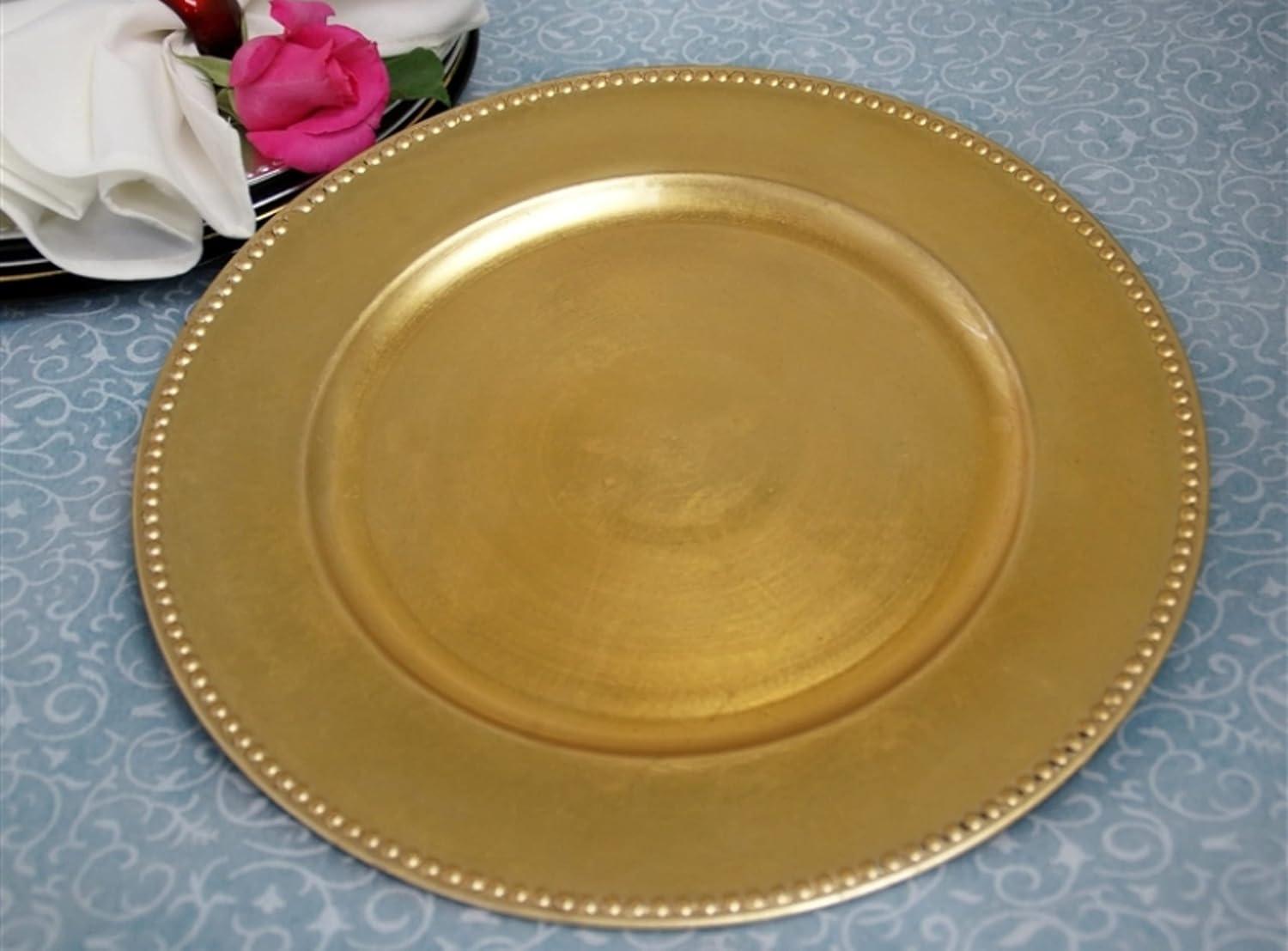 (Set of 6) 13 inch-Gold Charger Plates with Decorative Beaded Rim. The Perfect Finishing Touch for Holidays`Table Settings! Plates have Stylish Presentation Under Dinner Plates (6)