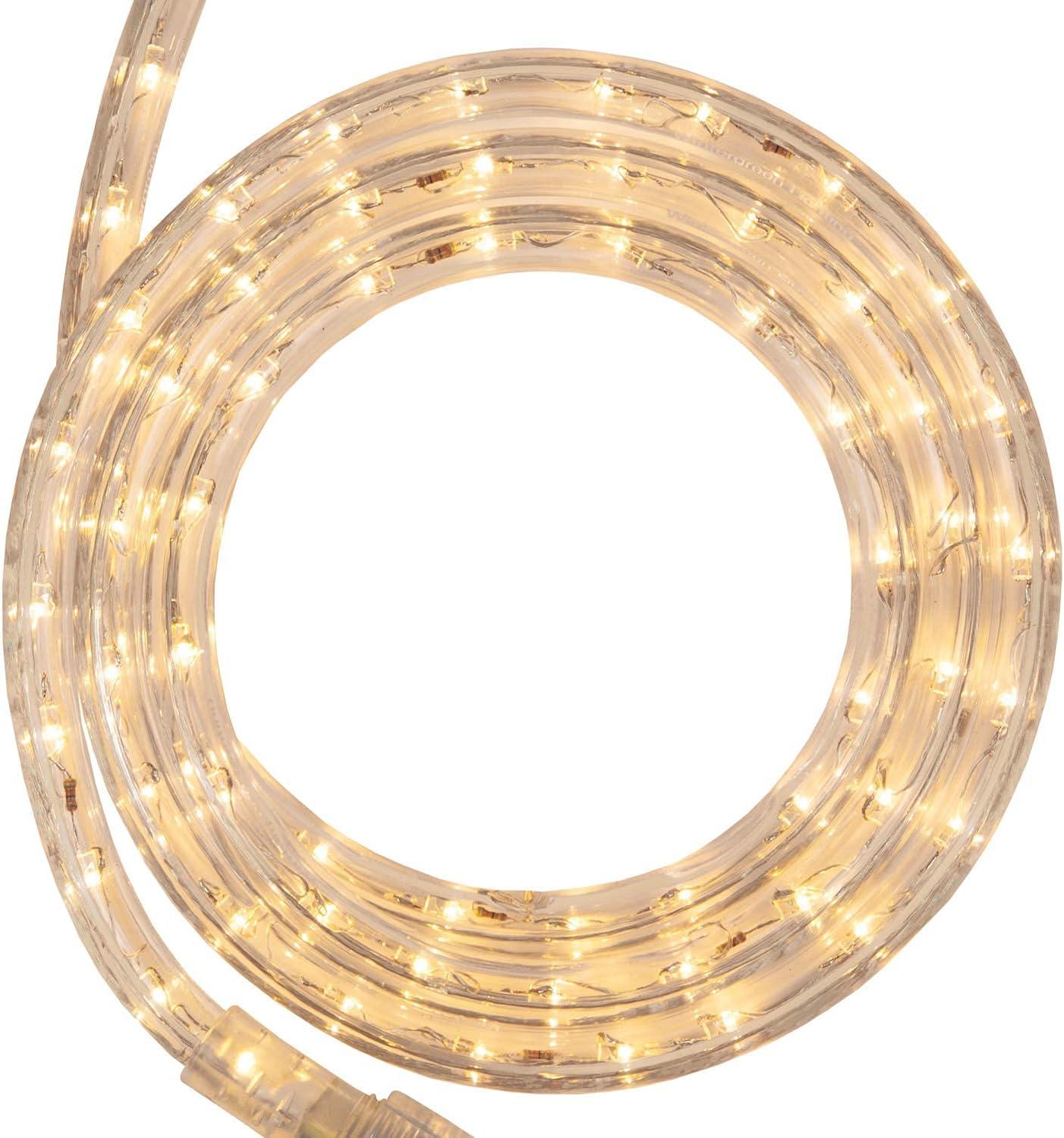 18 ft. LED Warm White Rope Light Kit, 216 Lights, Connectable Ready-to-Install Christmas Decorative Party Lighting, Mounting Clips Included