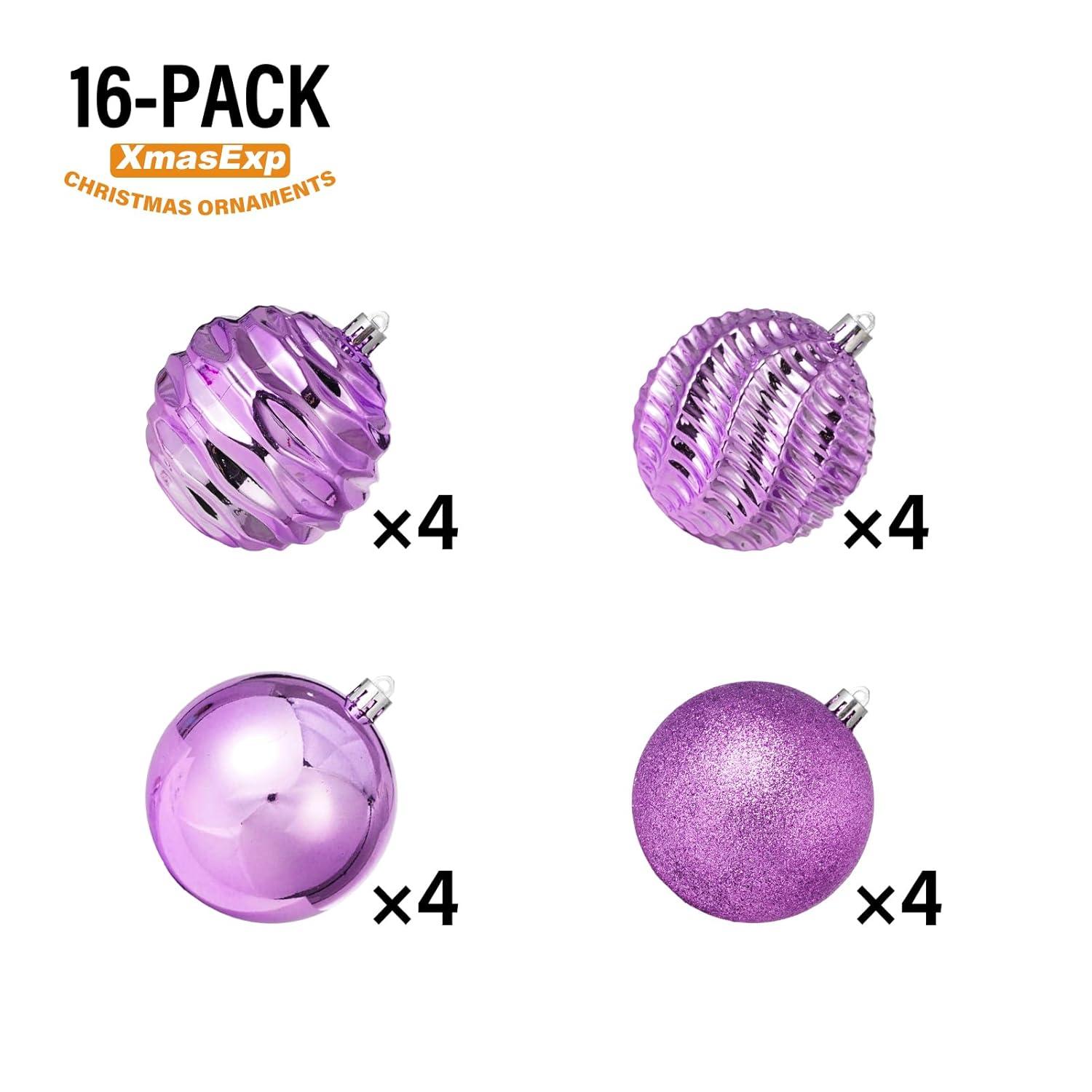 XmasExp 16ct Christmas Balls Ornaments - Shatterproof Large Hanging Ball Decorative Xmas Balls for Halloween Decorations Holiday Wedding Party Xmas Tree Decoration(3.15"/80mm, Light Purple)