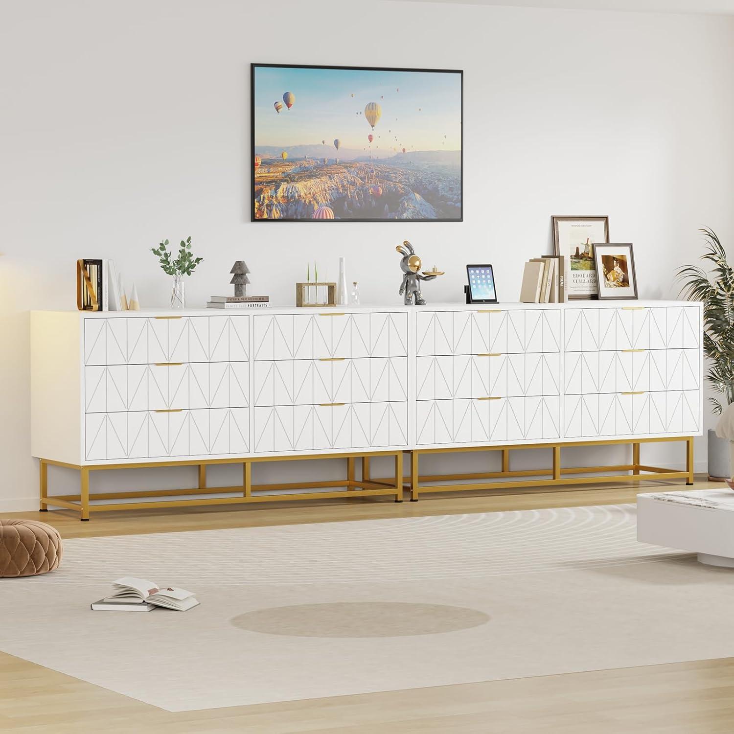 Towallmark Dresser for Bedroom, 6 Drawer Dresser with Metal Legs, Wood Dresser Chest Organizer with Wide Storage, Modern Chest of Drawers for Bedroom, Living Room, Hallway，White