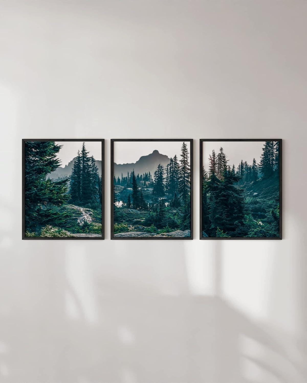 HAUS AND HUES Forest Wall Art - Set of 3 Scenic Nature Artwork, Poster Mountains Landscape, Forest Photography, Tree, Pictures for Living Room Scenery (12x16, UNFRAMED)