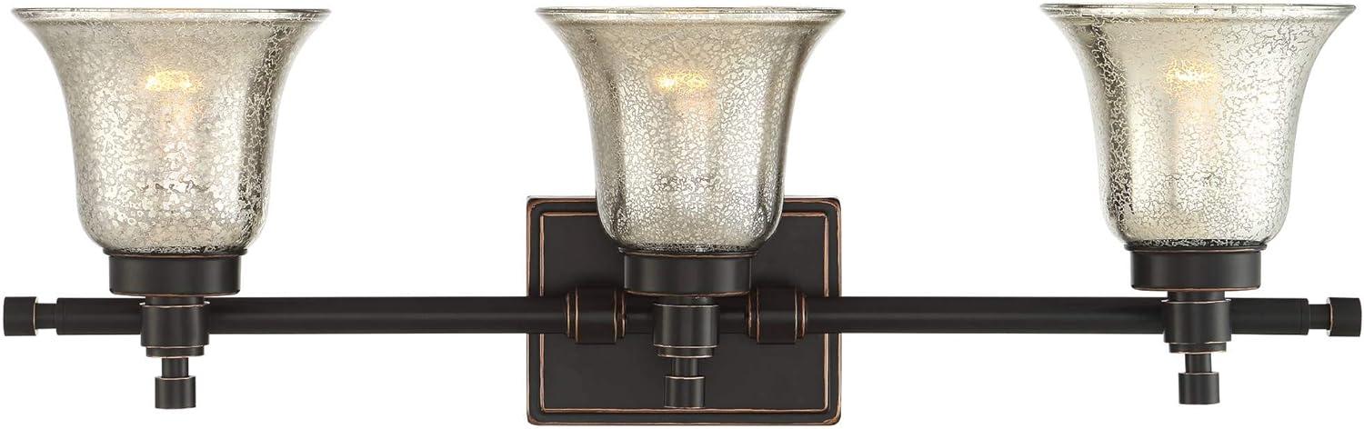 Possini Euro Design Varra Rustic Industrial Wall Light Bronze Hardwire 26 1/2" 3-Light Fixture Bell Mercury Glass Shade for Bedroom Bathroom Vanity