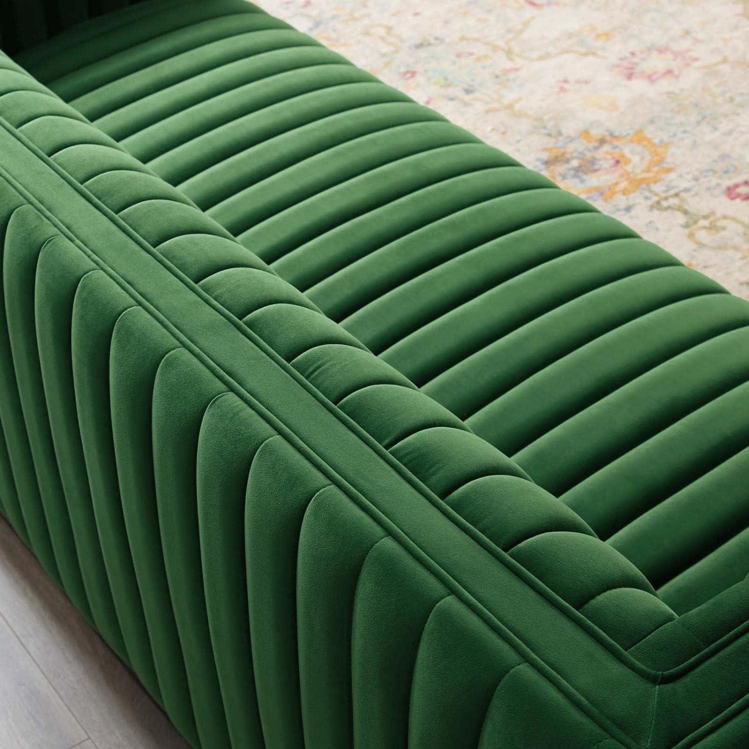 Emerald Velvet Channel Tufted 84'' Tuxedo Arm Sofa