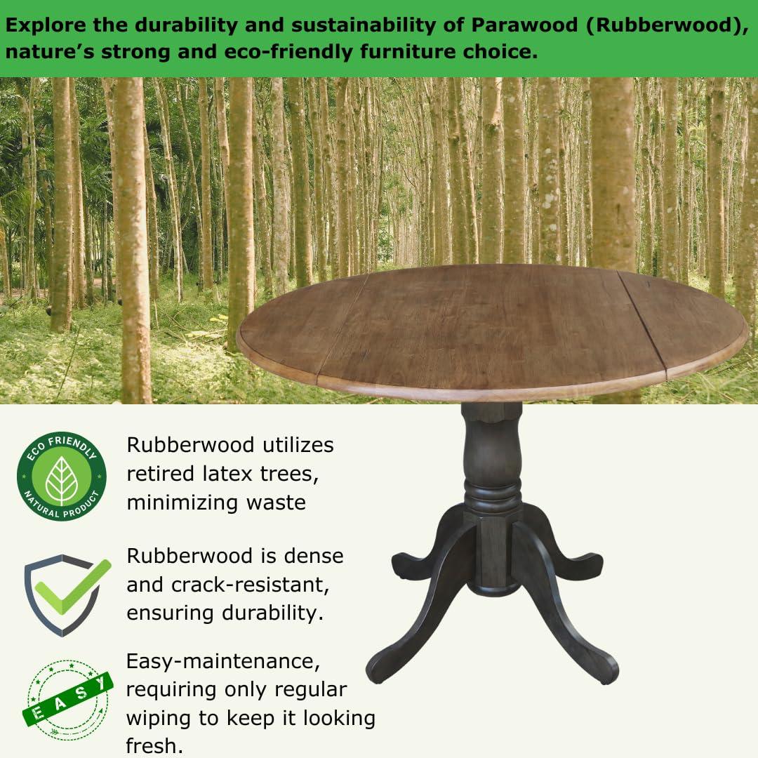 42" Mason Round Dual Drop Leaf Extendable Dining Table Hickory/Washed Coal - International Concepts: Solid Parawood, Pedestal Base
