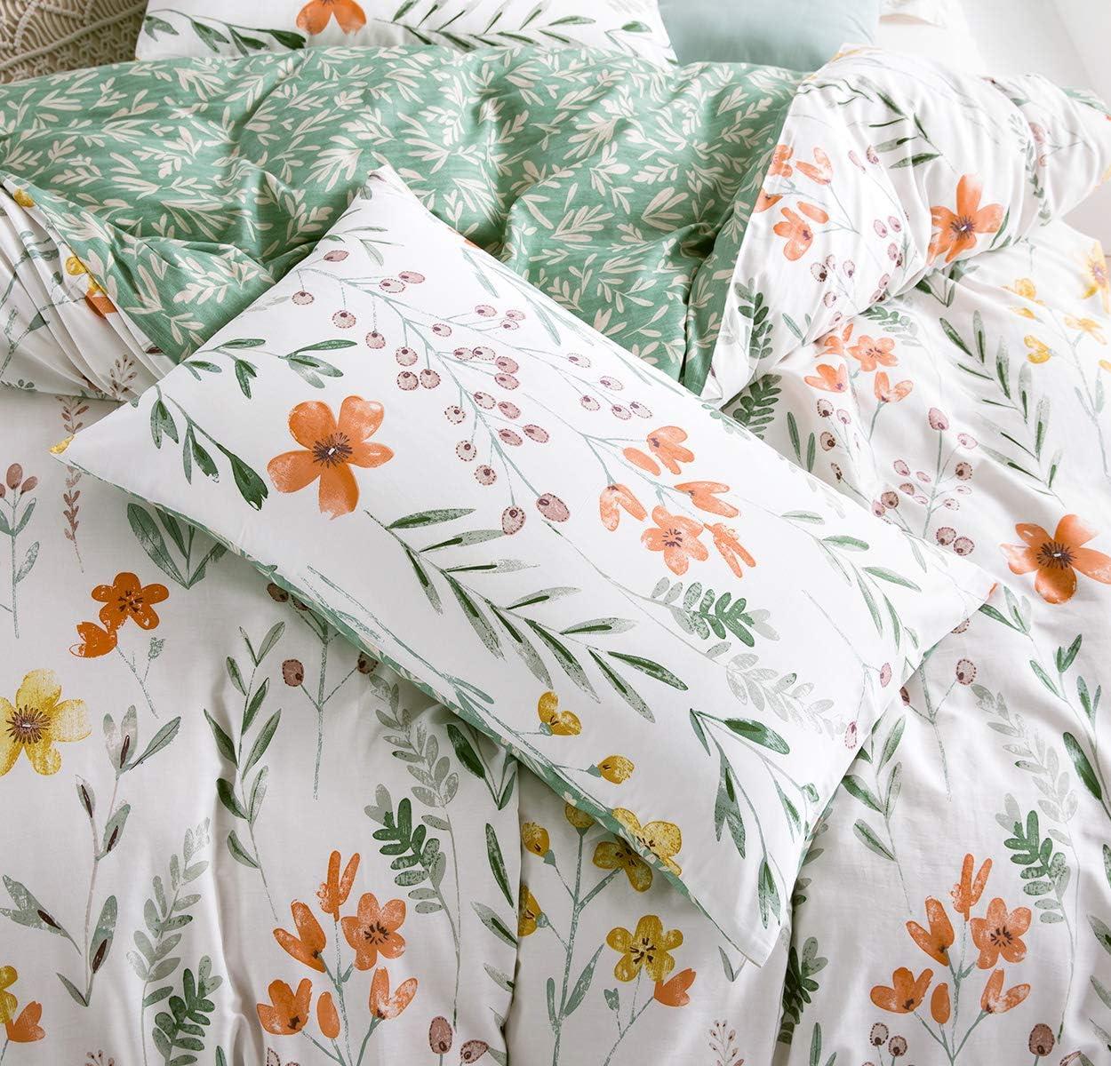 Twin Floral Cotton Duvet Cover Set with Pillow Sham