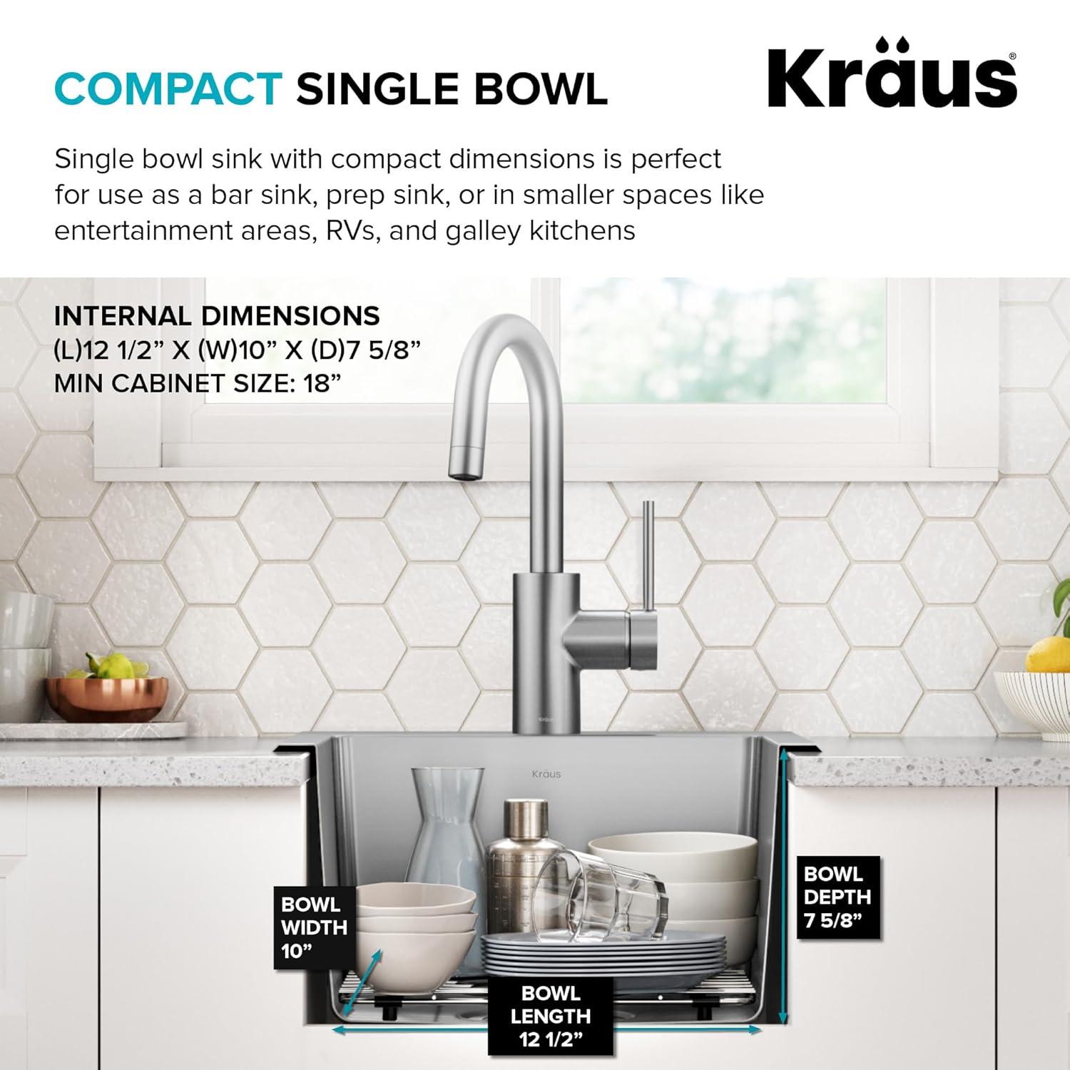 KRAUS Fairlane Single Bowl Gauge Stainless Steel Kitchen Bar Sink