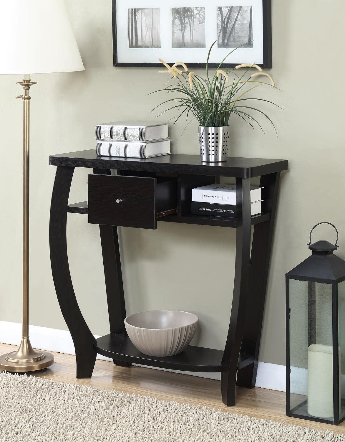 Espresso Wavy Silhouette 36" Wood Console Table with Storage