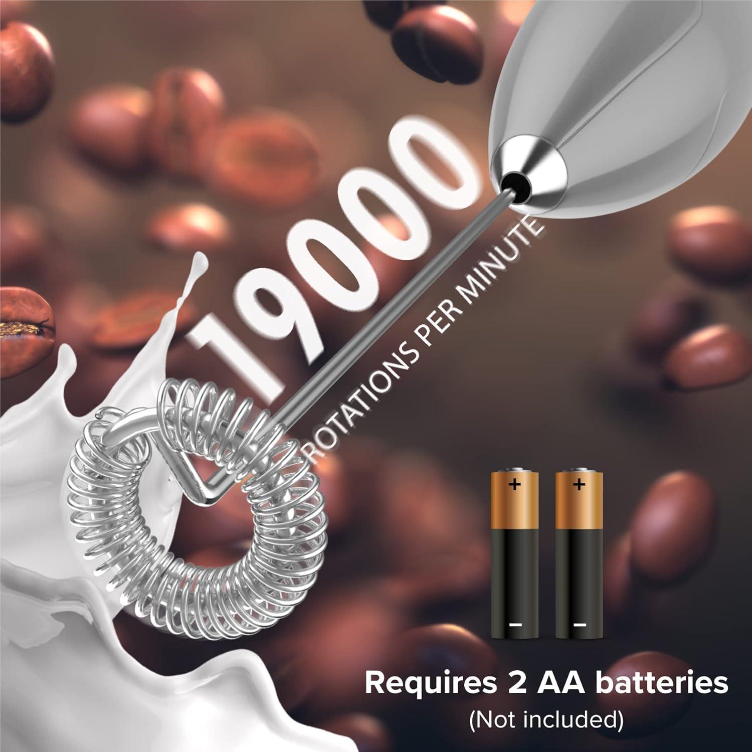 PowerLix Milk Frother Handheld Battery Operated Electric Whisk Foam Maker For Coffee With Stainless Steel Stand Included - Titanium Silver