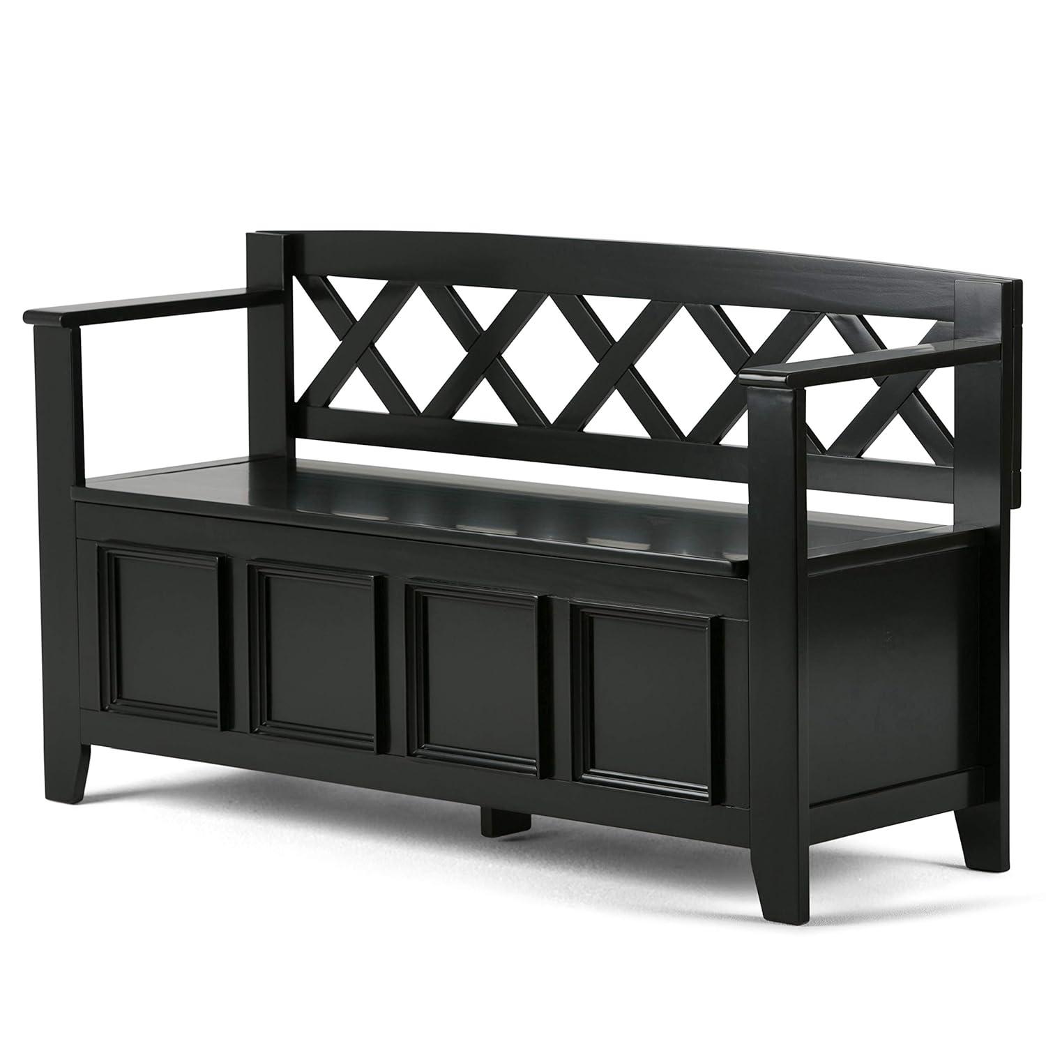 Simpli Home Amherst 48"W Solid Wood Entryway Storage Bench with Lift-Top Lid and Dual Compartments