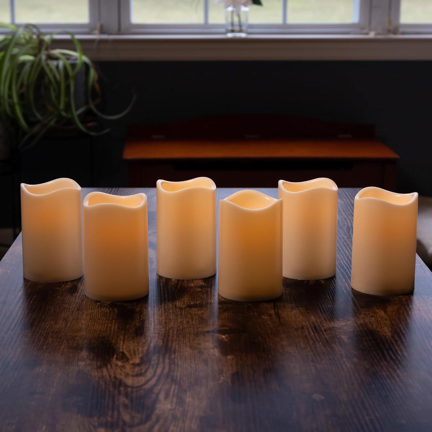 LumaBase Battery Operated LED Pillar Candles - Set of 6