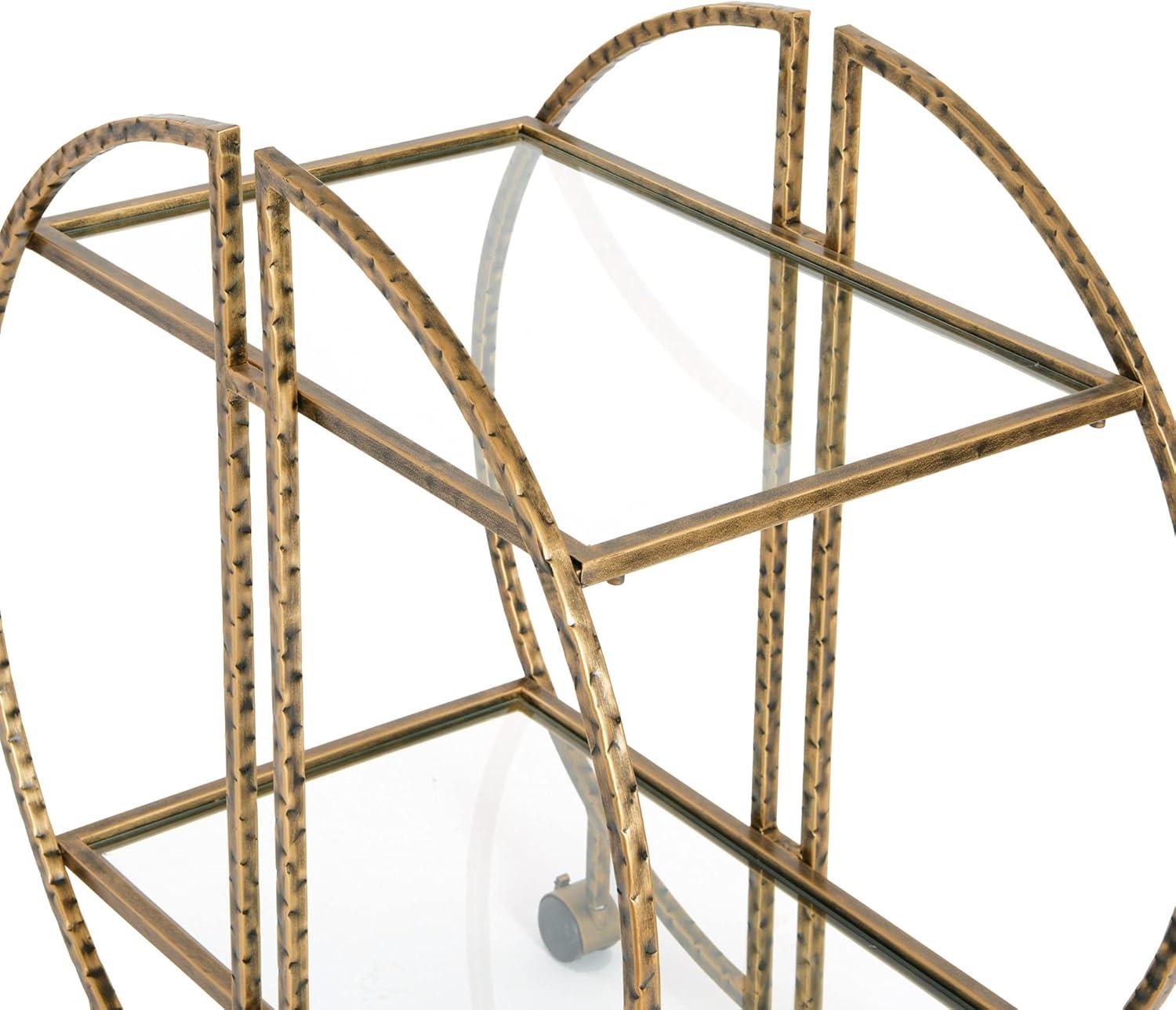 Ember Interiors Modern Round Hammered Brass Bar Cart with Wheels