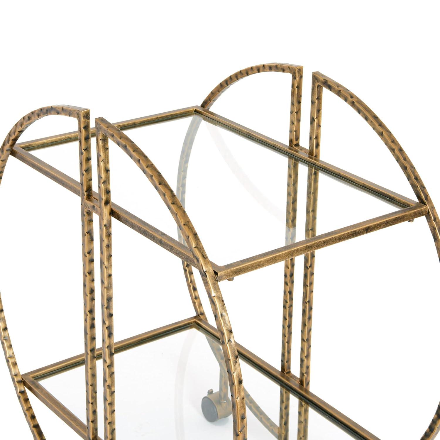 Ember Interiors Modern Round Hammered Brass Bar Cart with Wheels