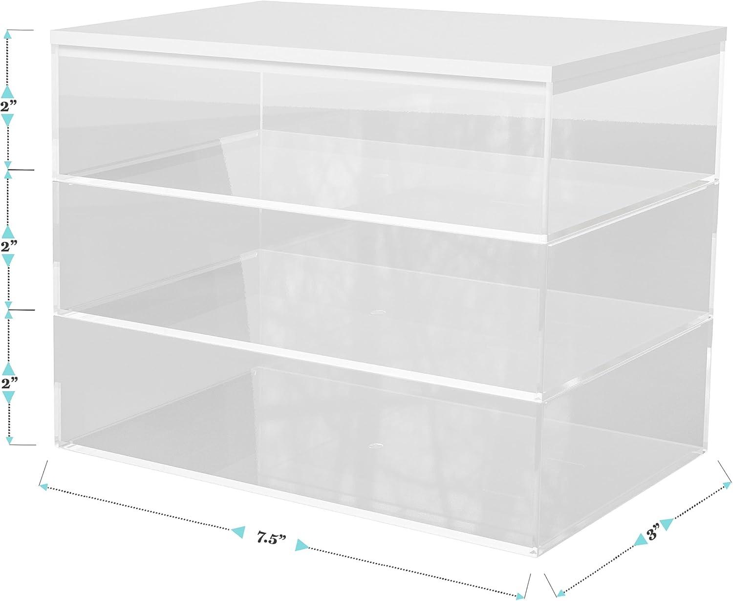 Clear Stackable Plastic Organizer Bins with White Lid, 3 Pack