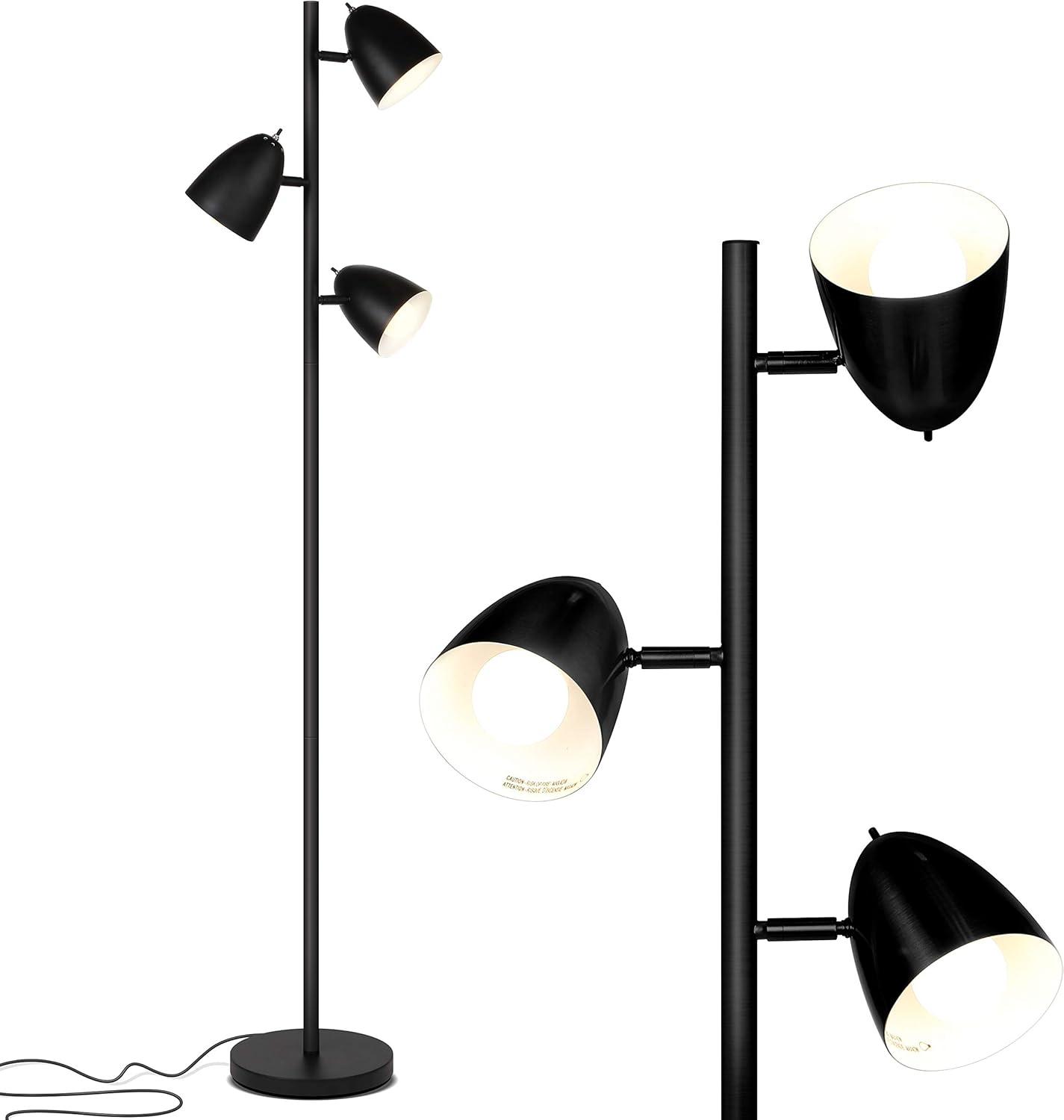 Jacob 64 in. Mid-Century Modern 3-Light Adjustable LED Floor Lamp with 3 Metal Cone Shades