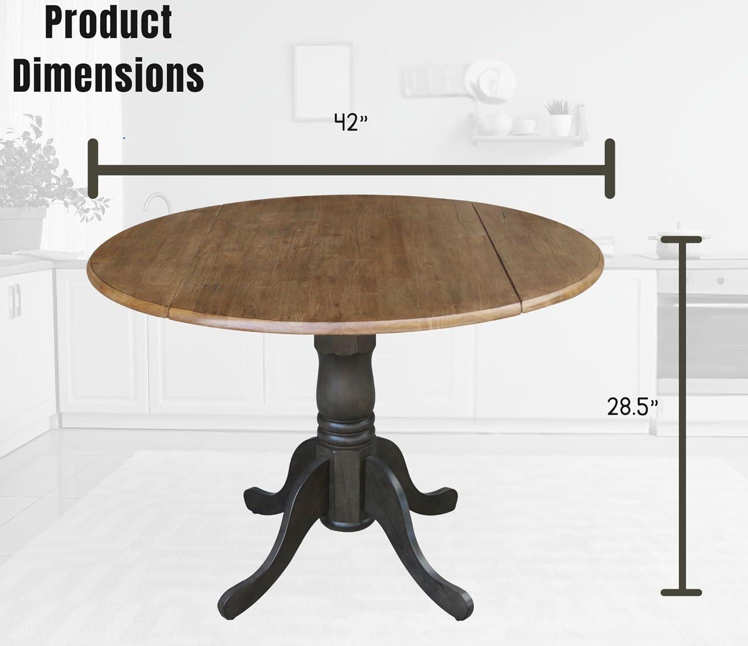 42" Mason Round Dual Drop Leaf Extendable Dining Table Hickory/Washed Coal - International Concepts: Solid Parawood, Pedestal Base