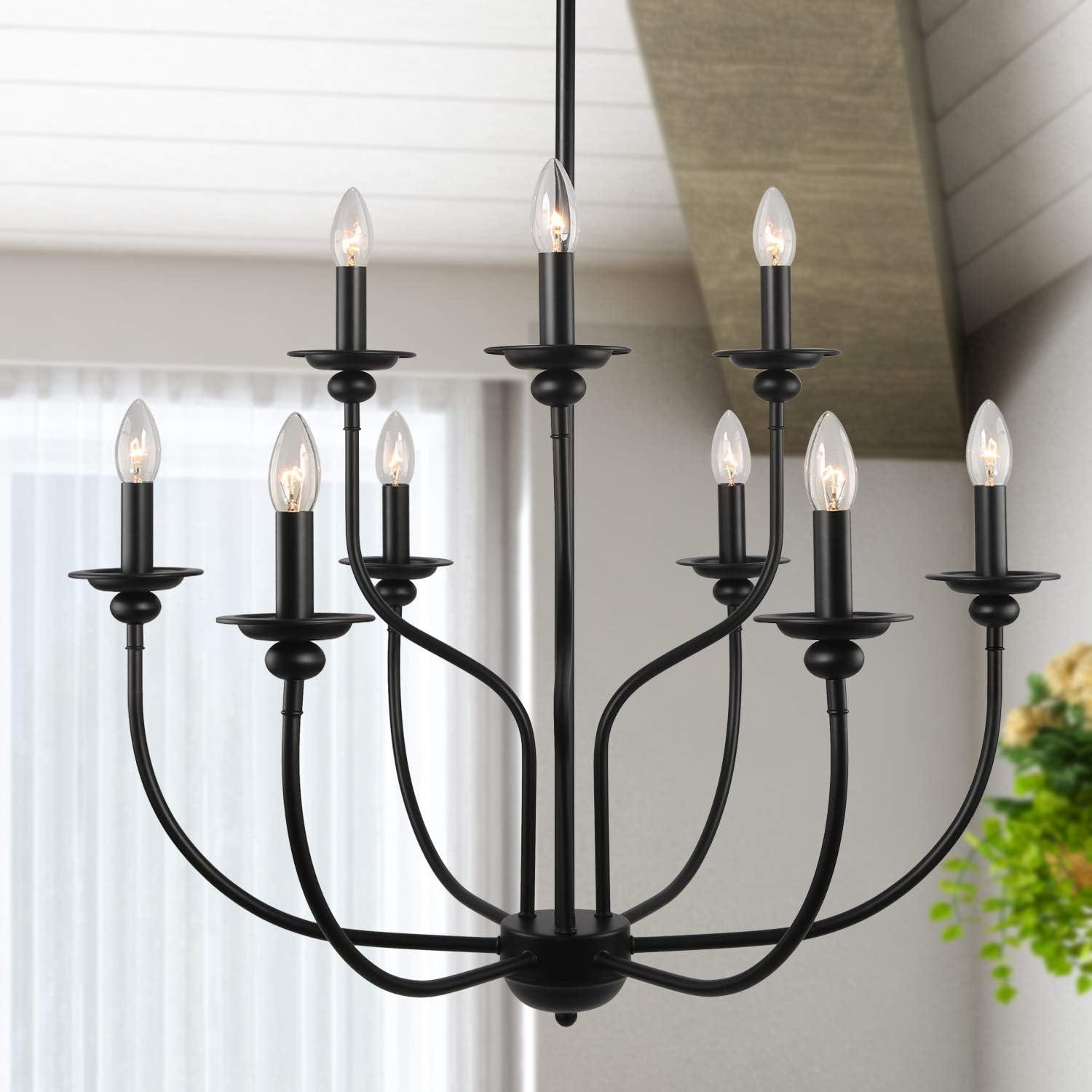 Elegant Black 9-Light 2-Tier Candle Chandelier