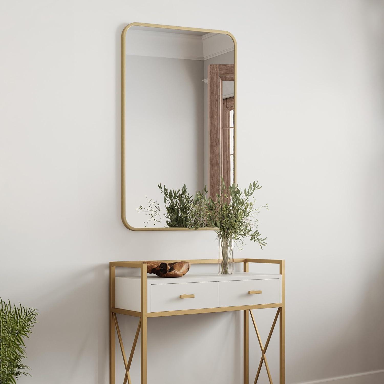 Isla Rectangle Wall Accent Mirror – 36-Inch H X 24-Inch L, Modern Metal Framed – Living Room, Bedroom, Bathroom Vanity Mirror – Gold – Design House, 596718-GLD