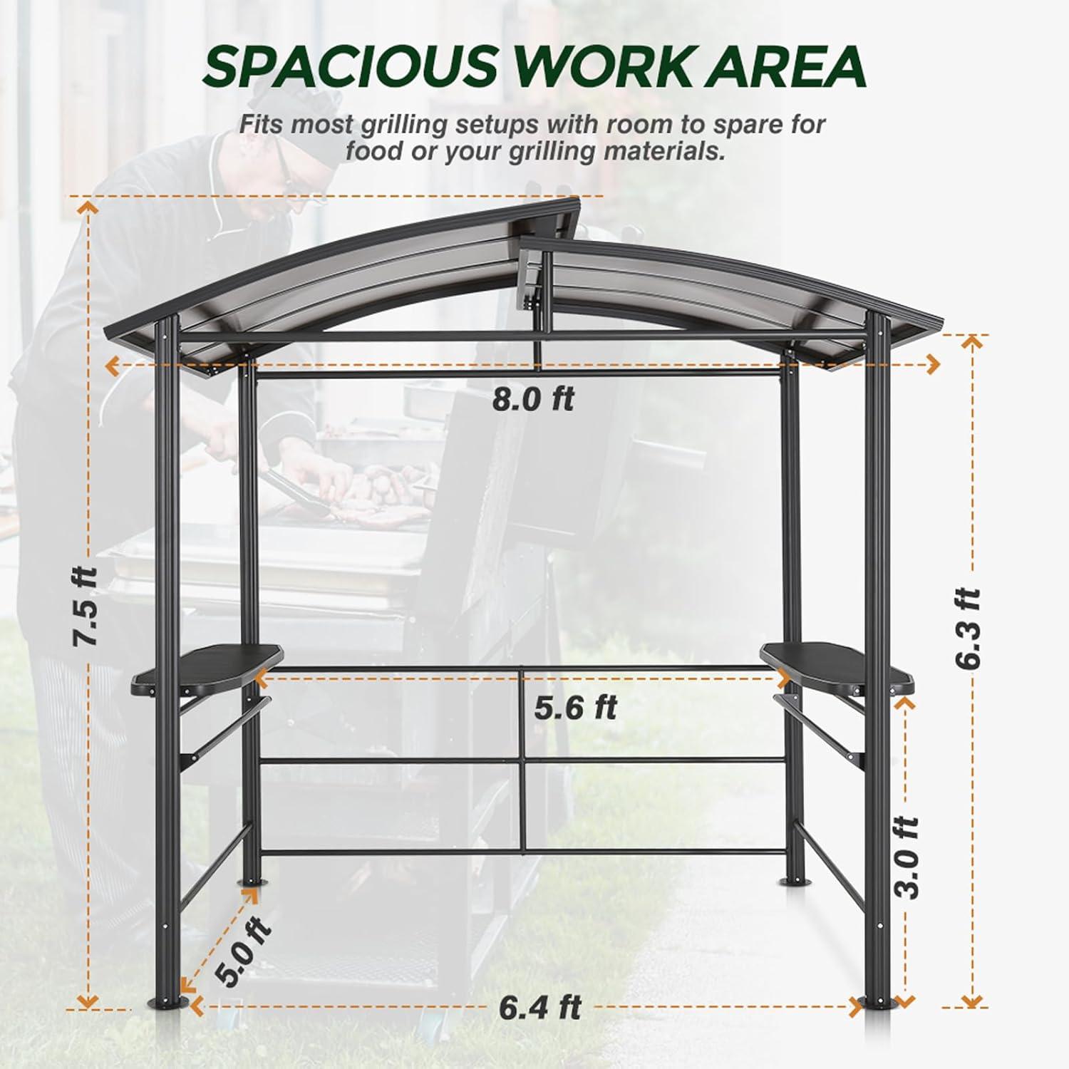 Black Metal 8'x5' BBQ Grill Gazebo with Shelves