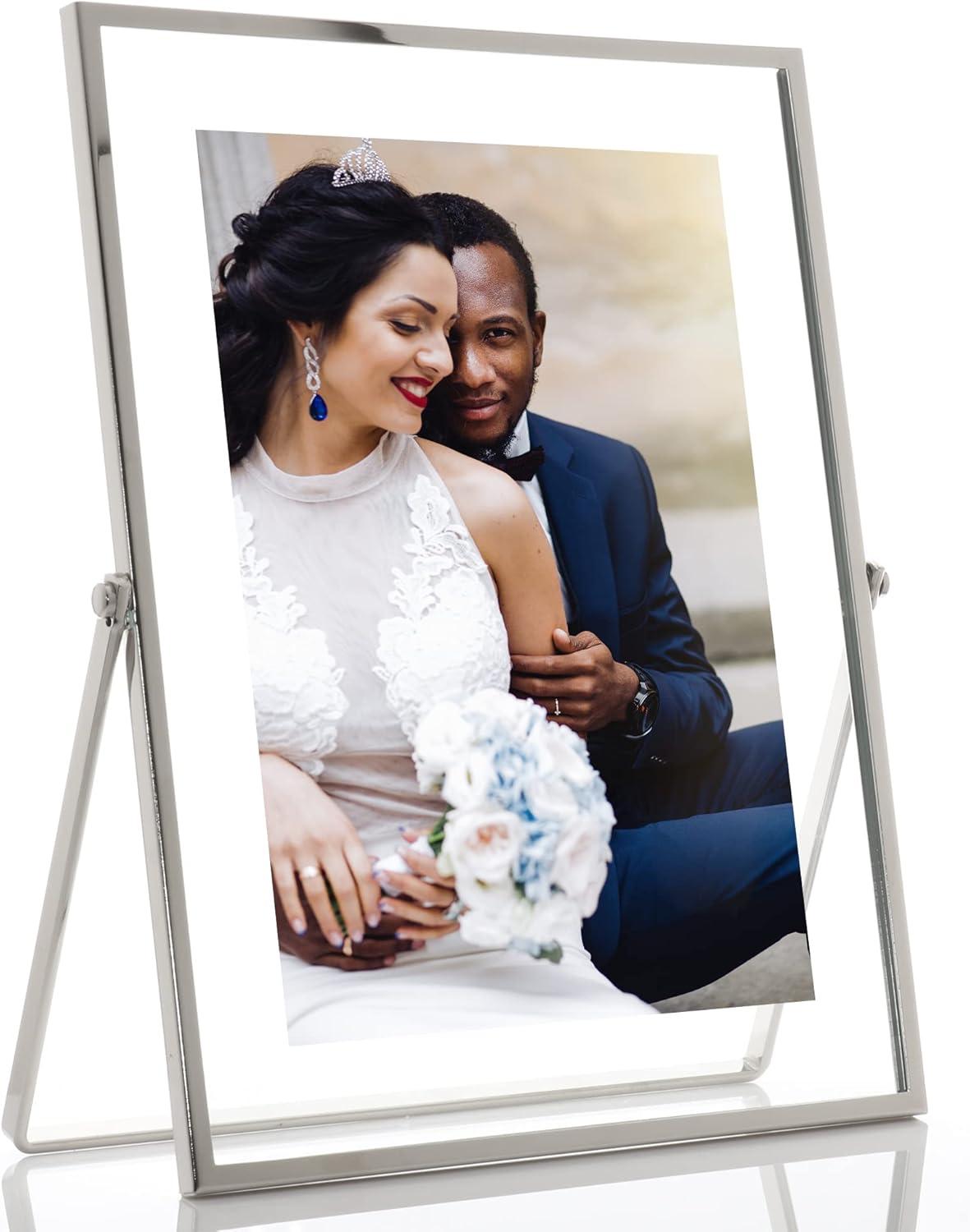 Elegant 5x7 Silver Metal and Glass Floating Picture Frame