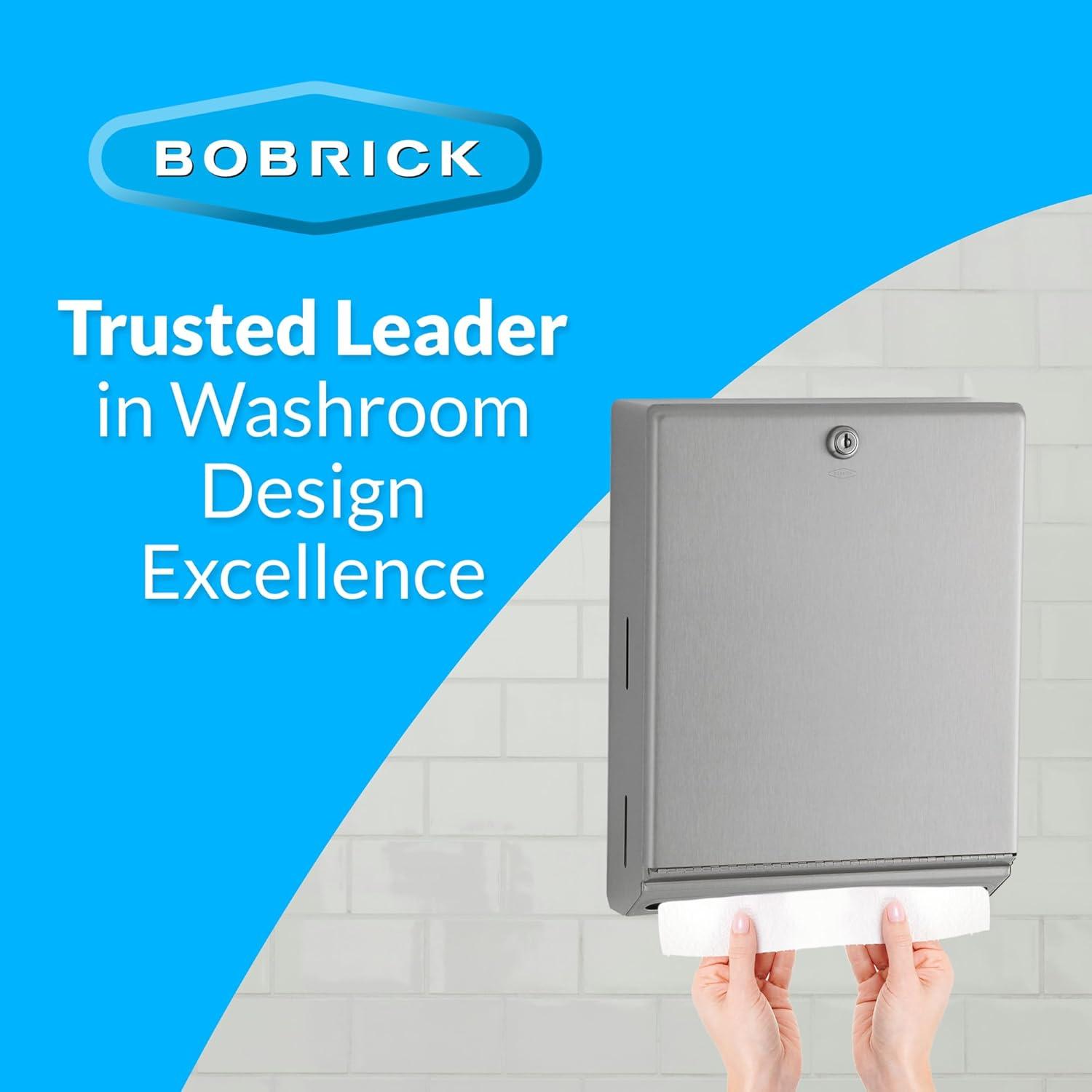 Bobrick B-262 Surface Mounted Paper Towel Dispenser - Stainless Steel Commercial Bathroom Towel Dispenser with Tumbler Lock 400 C-Fold or 525 Multifold Capacity