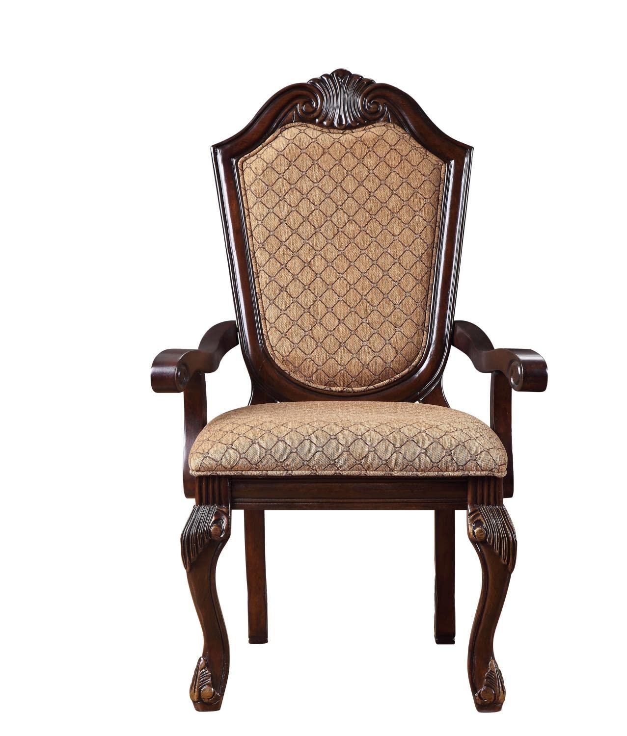 Chateau De Ville 29" Accent Chairs Fabric and Espresso - Acme Furniture: Luxurious Dining Armchair, Queen Anne Legs