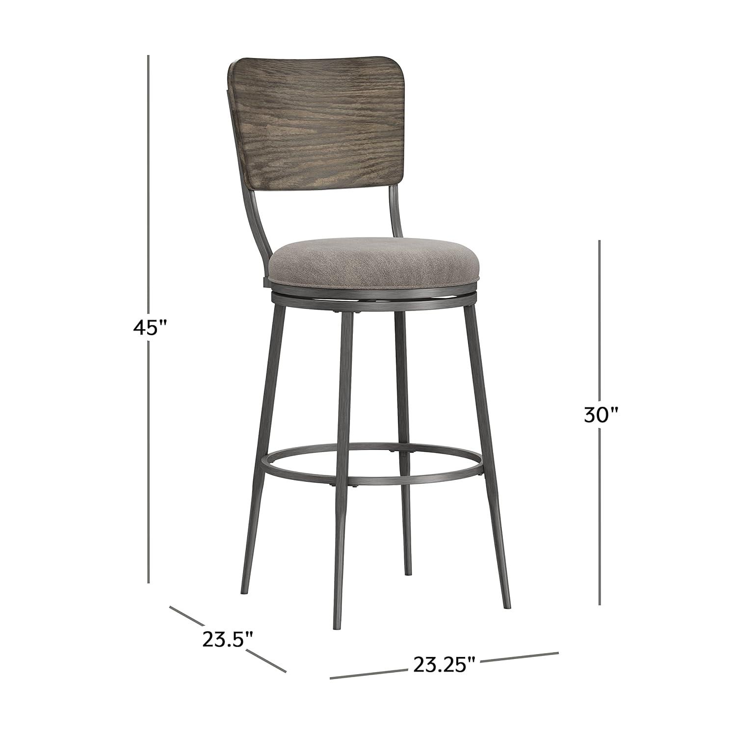 Hillsdale, Garren Metal Bar Height Swivel Stool with Wood Panel Back, Rubbed Pewter
