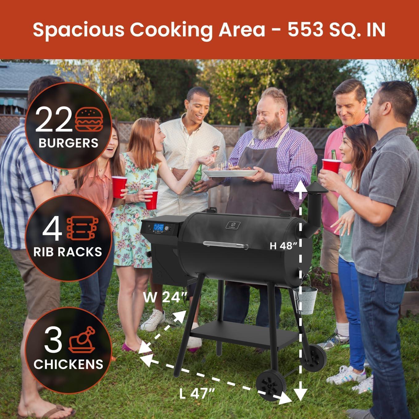 Z GRILLS ZPG 550B2 2024 Upgrade Wood Pellet Smoker, 8 in 1 BBQ Grill with Latest PID Technology LCD Controller, Auto Temperature Control, Meat Probe, 553 sq in Black