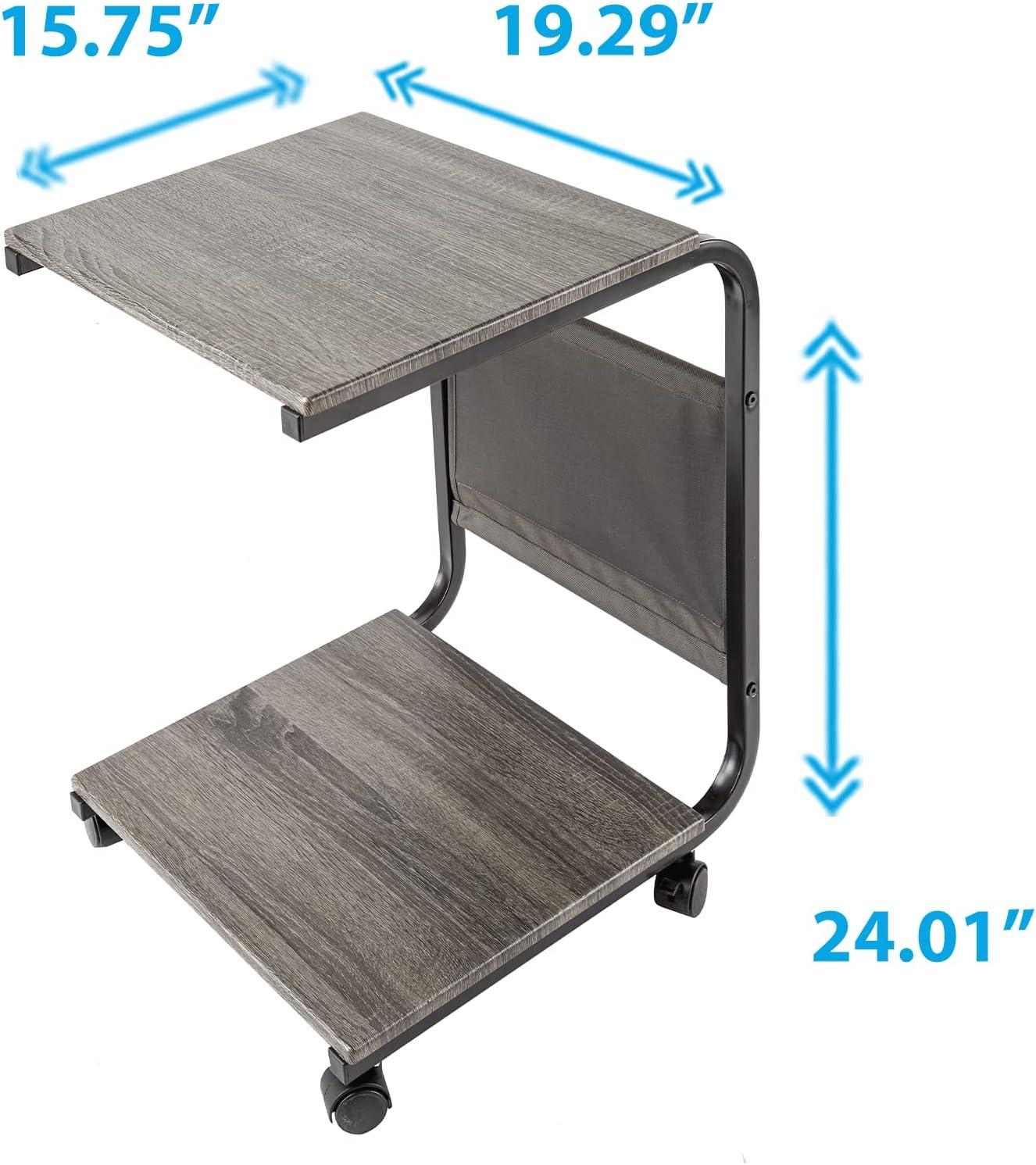 Seville Classics Rolling 15.7” C Shaped End Table for Living Room Sofa, Bedroom, TV Tray, Coffee with Side Pocket Storage and Rustic Ashwood MDF finish