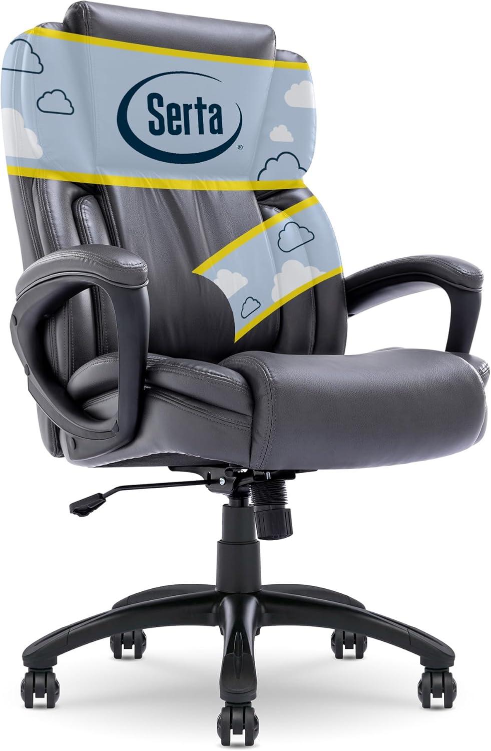 Serta Serta Garret Executive Office Chair, Ergonomic Lumbar Support, Semi-Plush Cushion, Body Pillows