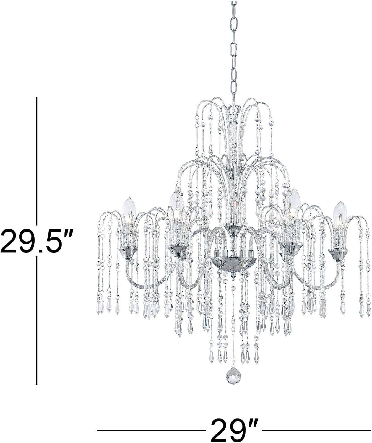 Vienna Full Spectrum Crystal Rain Chrome Chandelier 29" Wide Modern Curved Arm 6-Light Fixture for Dining Room House Kitchen Island Entryway Bedroom