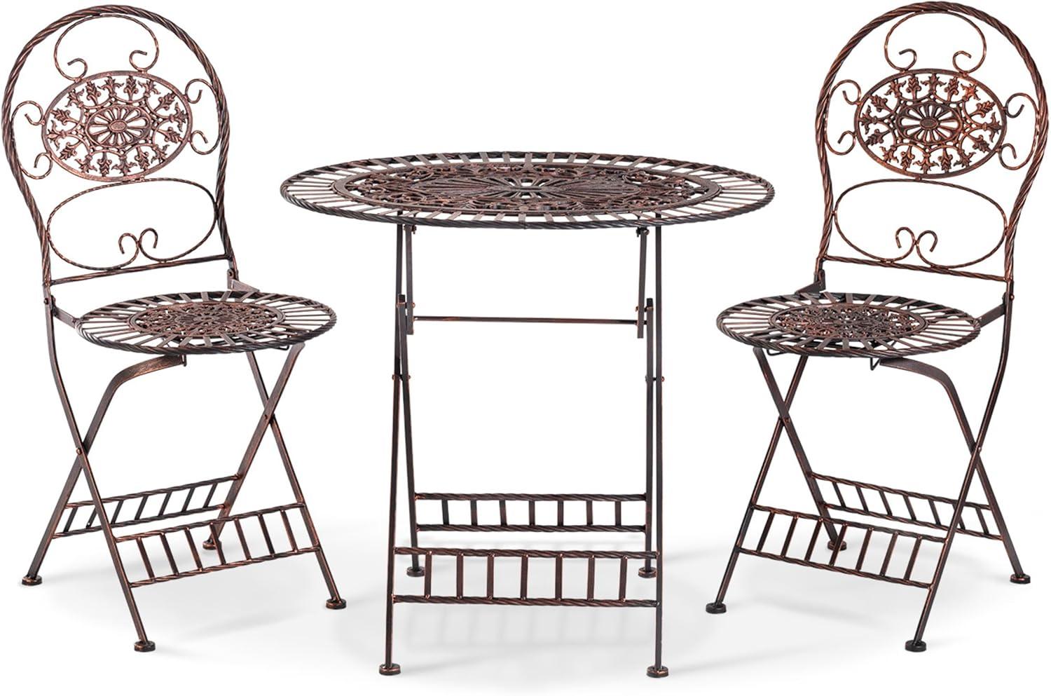 Bronze Floral 3-Piece Metal Outdoor Bistro Set