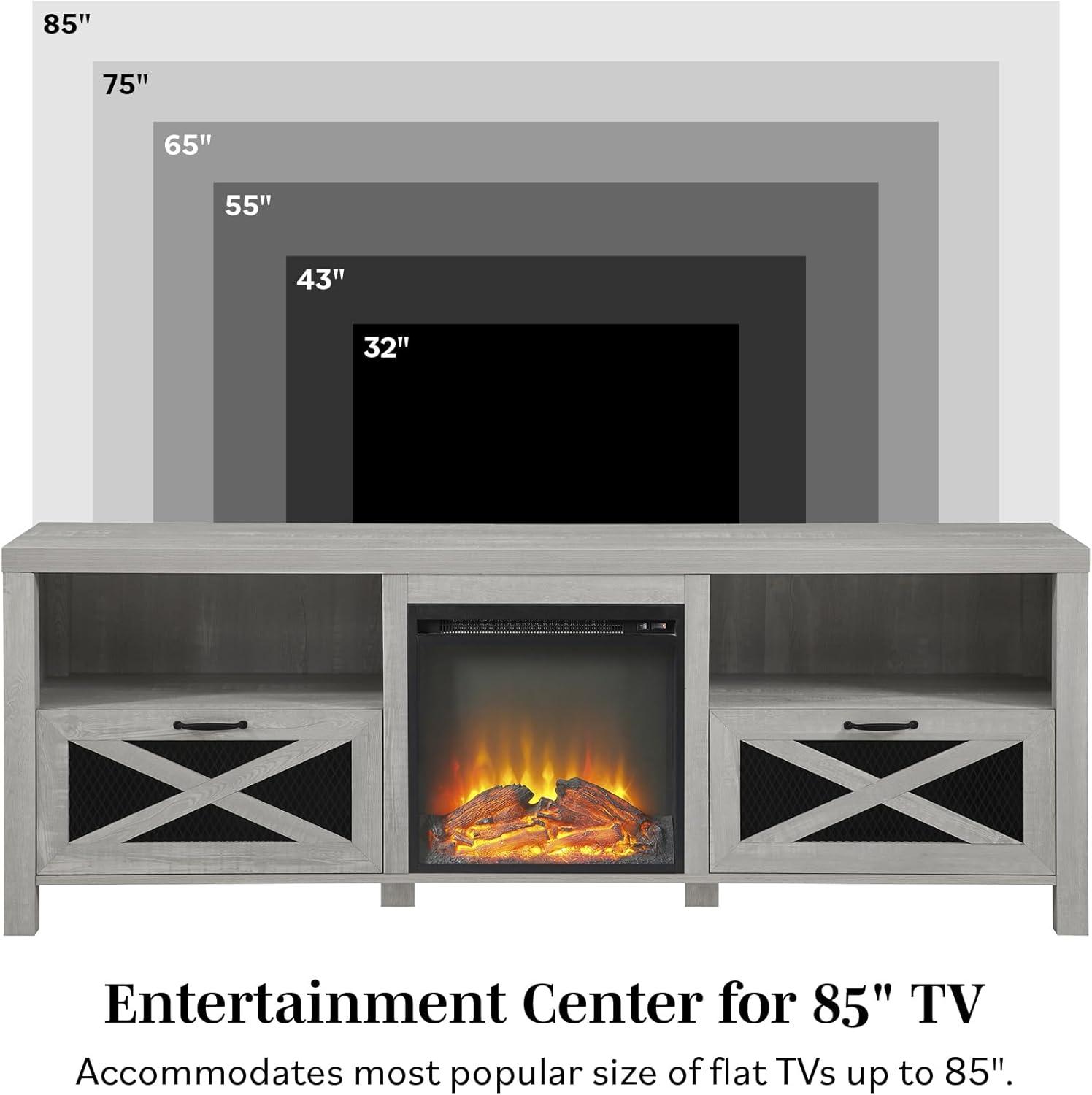 Reclaimed Barnwood 70" Rustic Black Media Console with Electric Fireplace