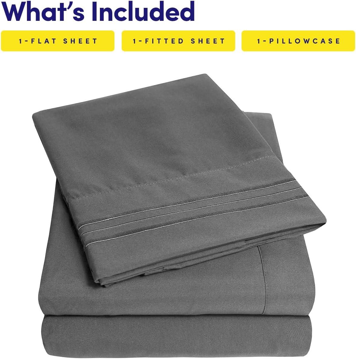 1500 Supreme Collection Twin XL Sheet Sets Gray - 3 Piece Bed Sheets and Pillowcase Set for Twin XL Mattress - Extra Soft, Elastic Corner Straps, Deep Pocket Sheets, Twin XL Gray