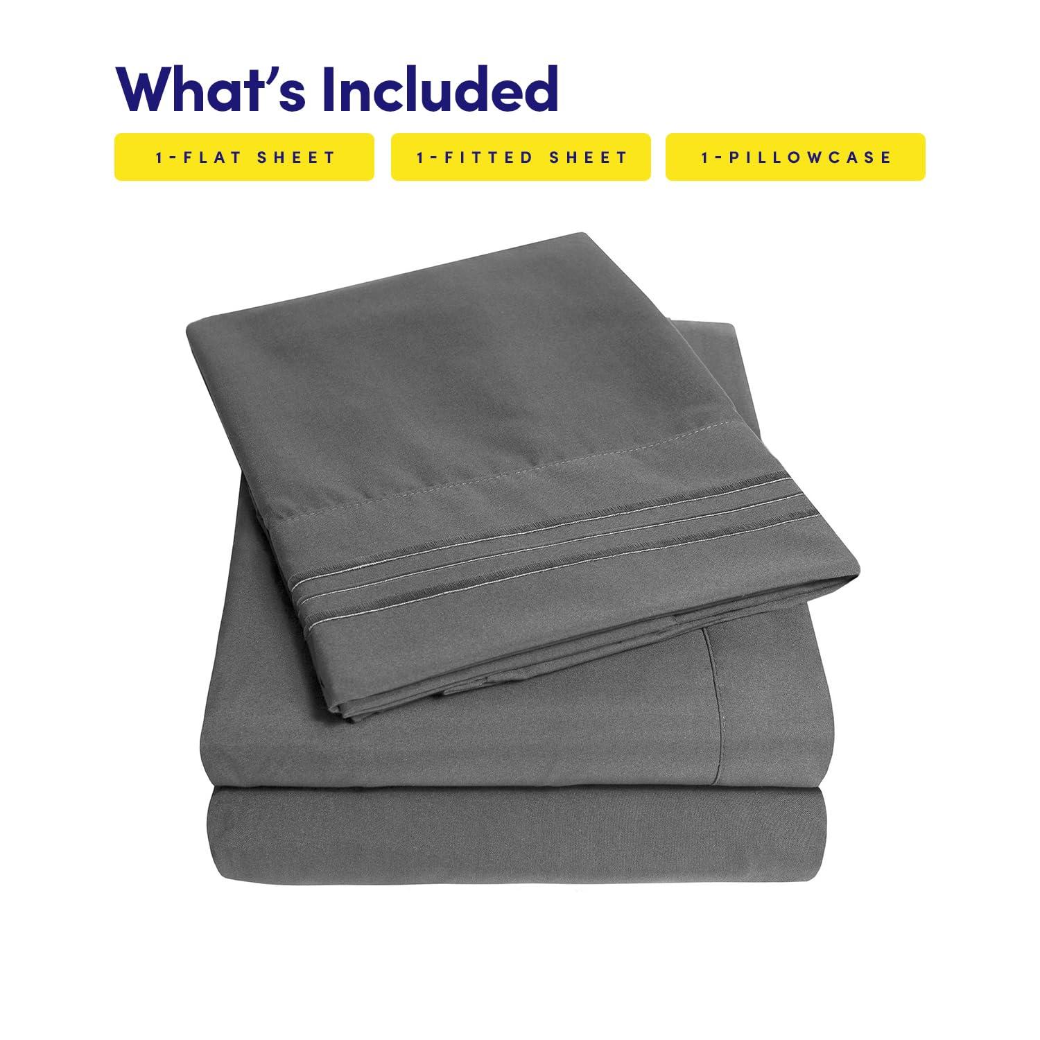 1500 Supreme Collection Twin XL Sheet Sets Gray - 3 Piece Bed Sheets and Pillowcase Set for Twin XL Mattress - Extra Soft, Elastic Corner Straps, Deep Pocket Sheets, Twin XL Gray