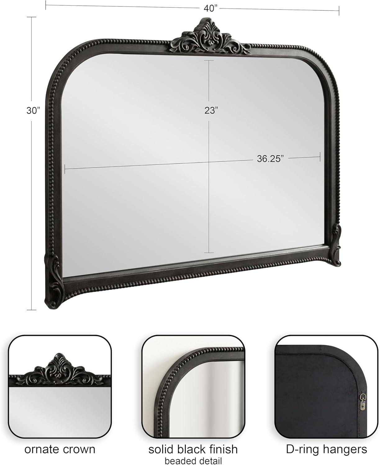 Hubanks Black Baroque-Inspired Arched Wall Mirror 40" x 30"