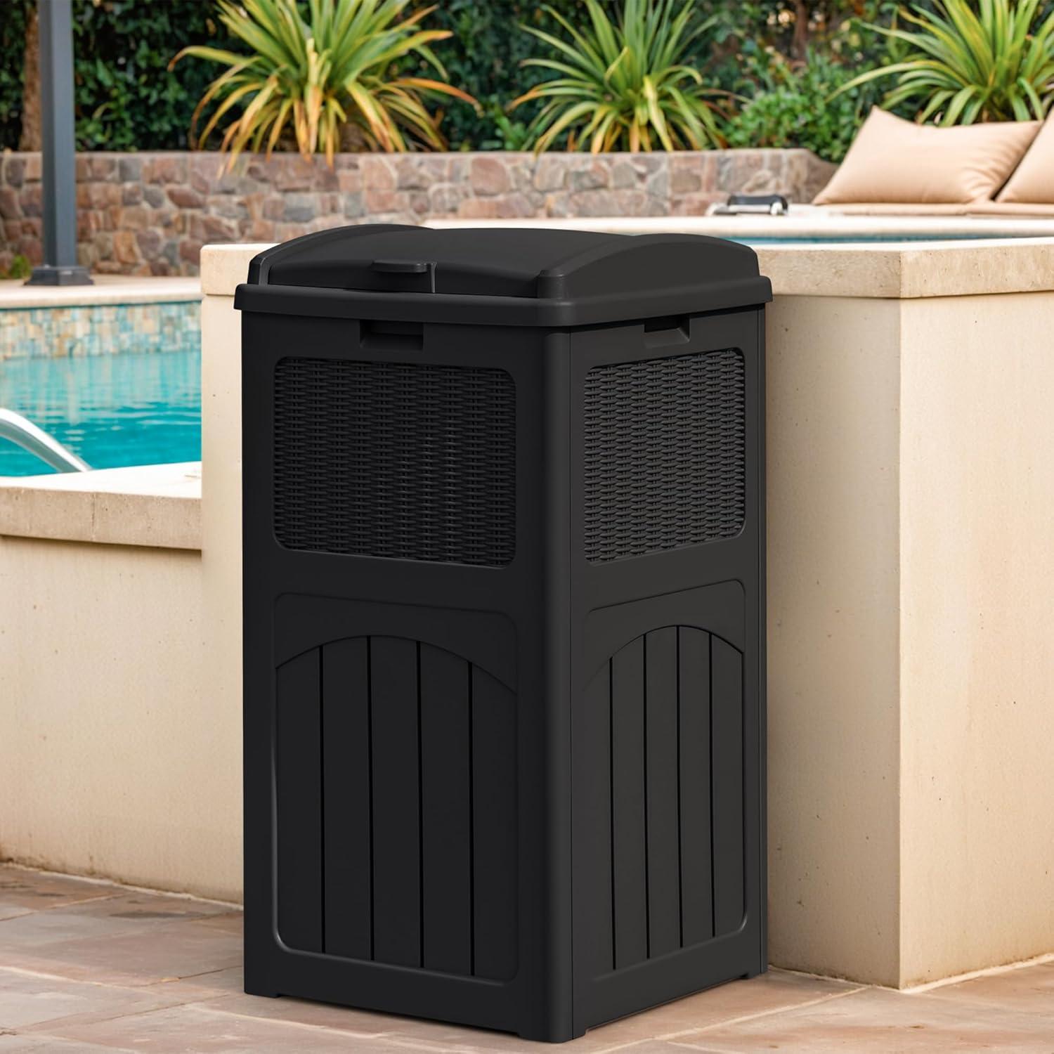 Black 33 Gallon Resin Outdoor Trash Can with Lid