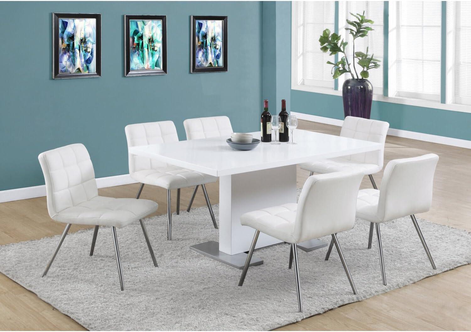 Glossy White Rectangular Wood Dining Table with Stainless Steel Feet