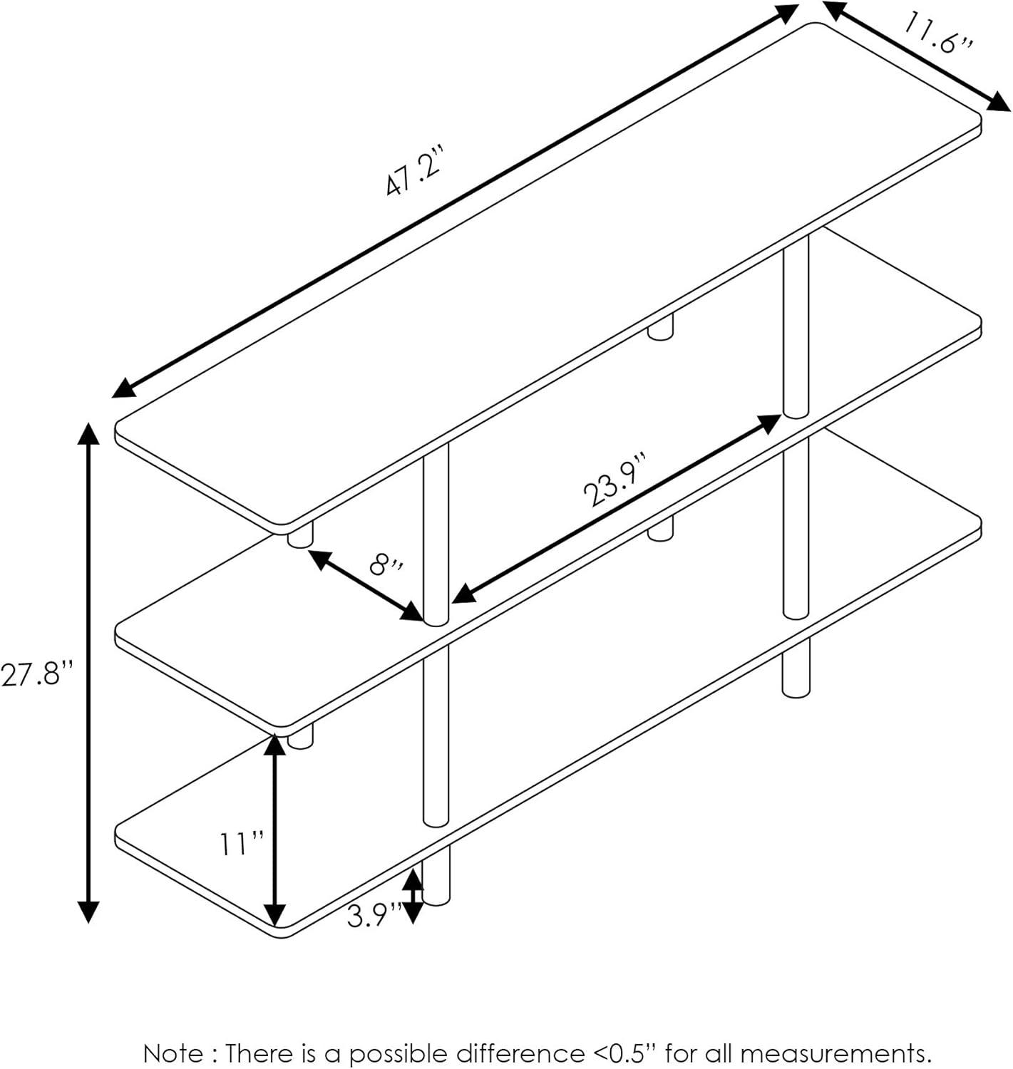 Furinno 47.24"W x 11.61"D x 27.83"H 3-Shelf Decorative Shelves, French Oak Gray and Black