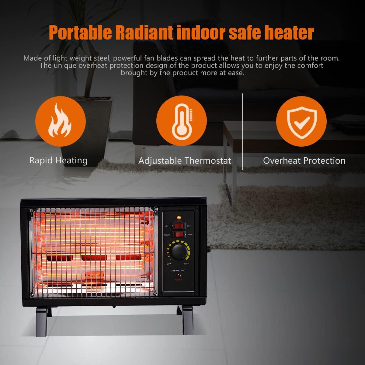 Black Portable Electric Radiant Heater with Adjustable Thermostat