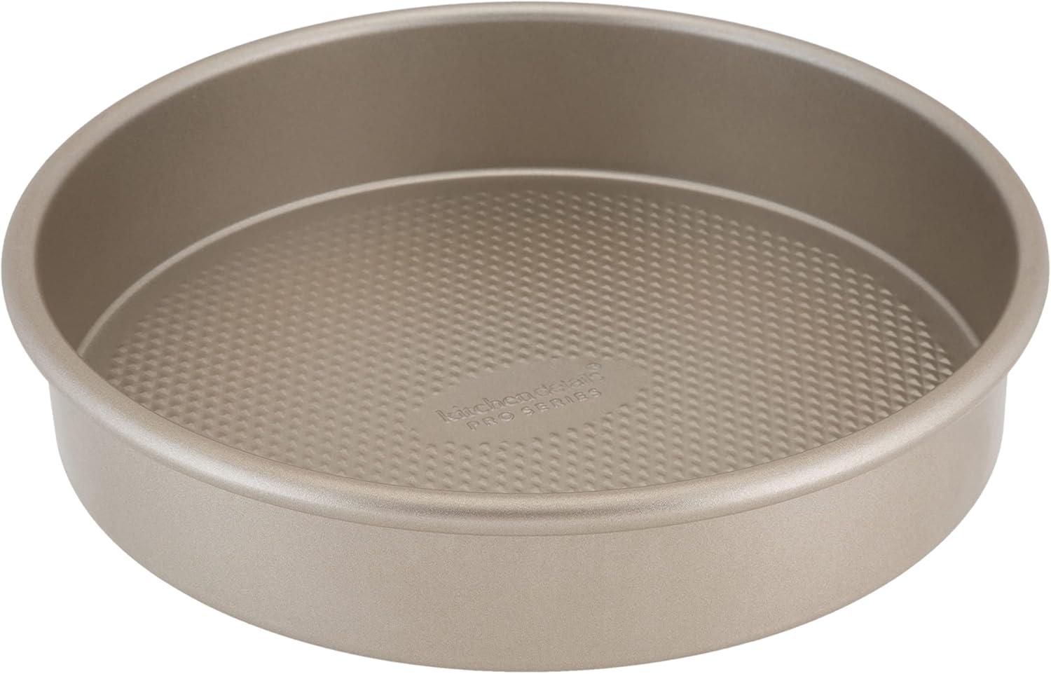 Gold 9.5" Nonstick Round Steel Cake Pan with Textured Base