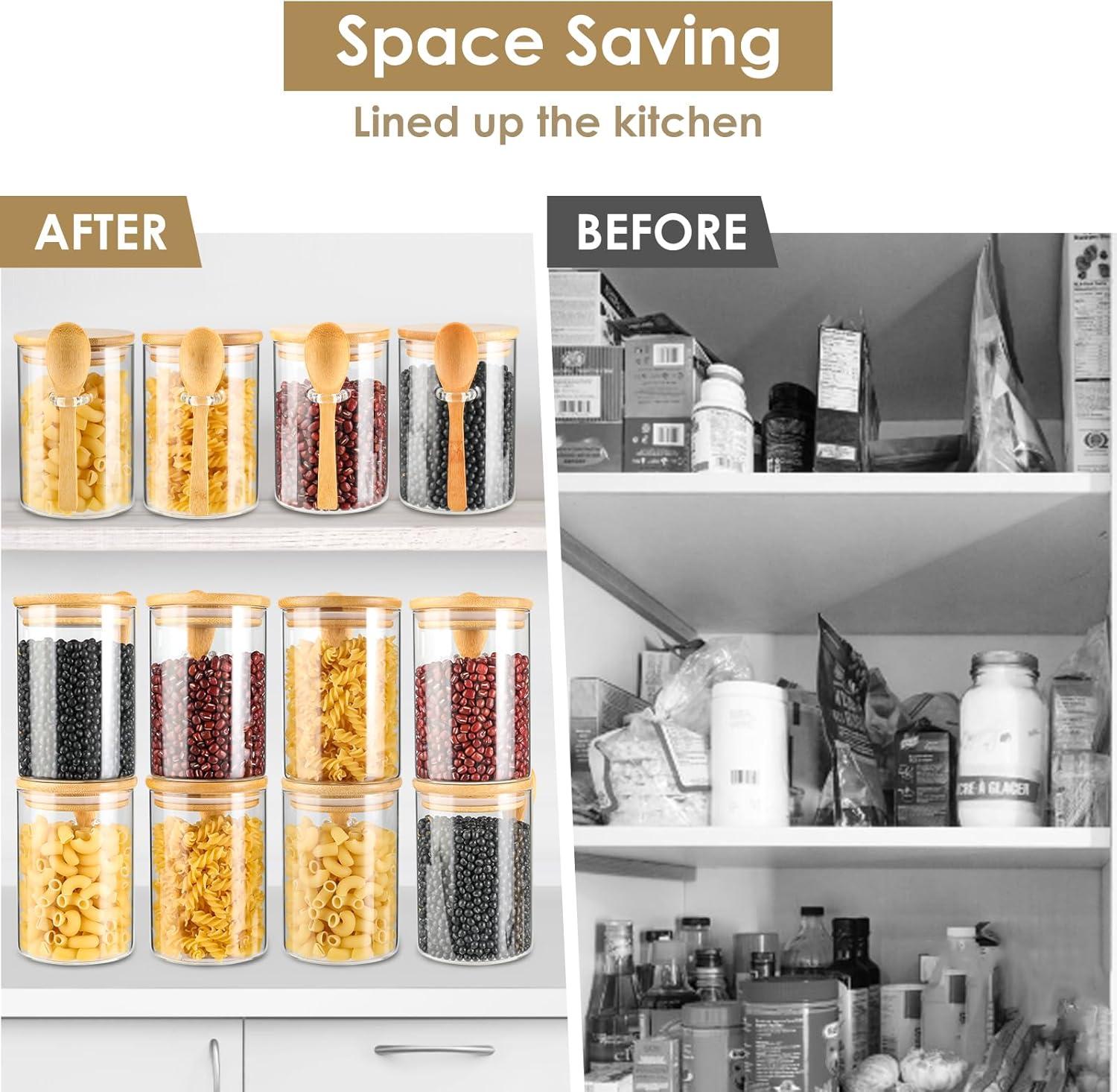 3 Pack Glass Containers Jars with Bamboo Airtight Lid and Spoon, 15Oz Glass Food Storage Canisters, Kitchen Organization Jar Set for Coffee Beans, Tea, Flour, Salt, Nuts, Candy, Cookie and More