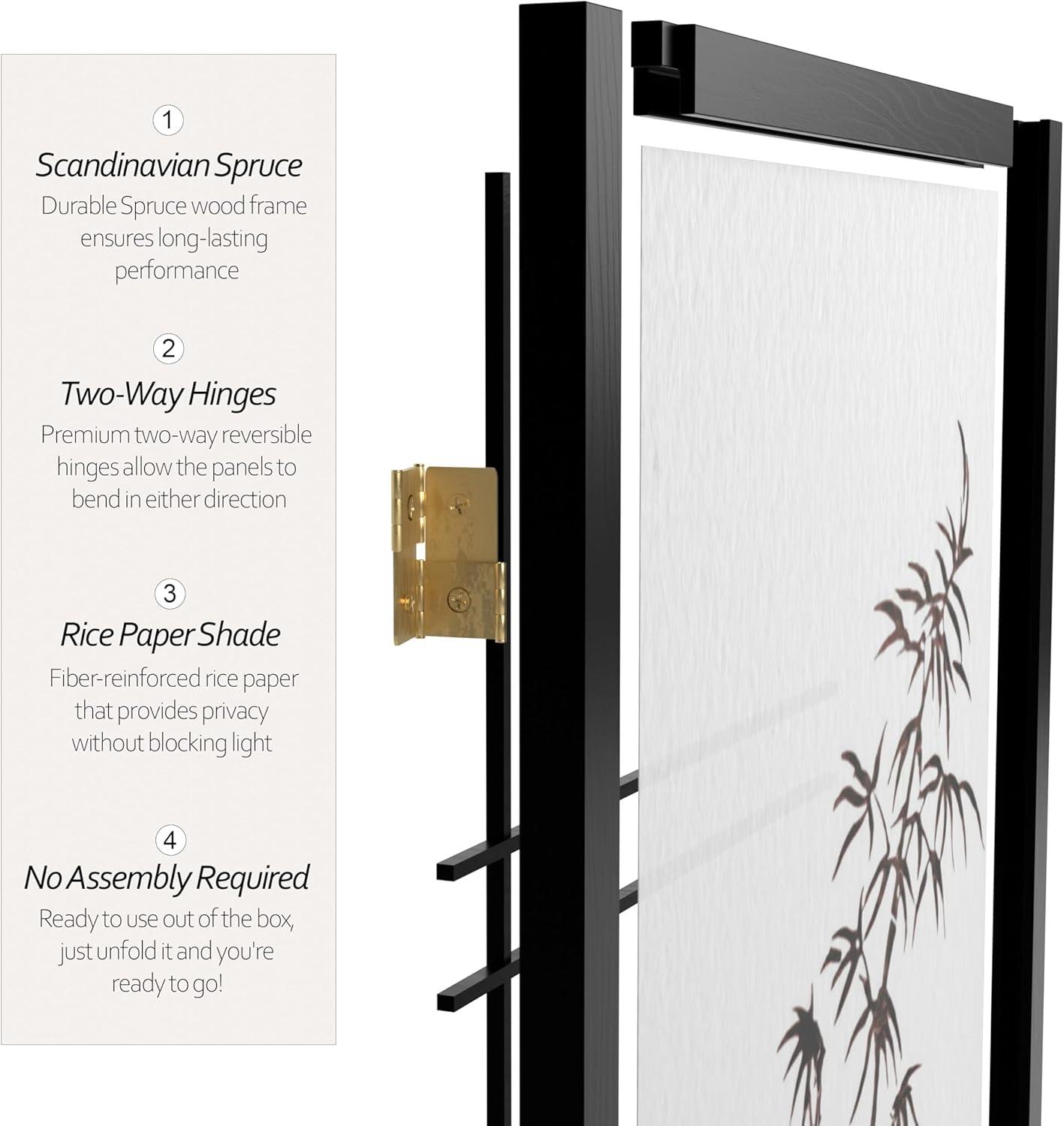 Oriental Furniture 7 Ft Tall Double Cross Bamboo Tree Shoji Screen, 3 panel, black