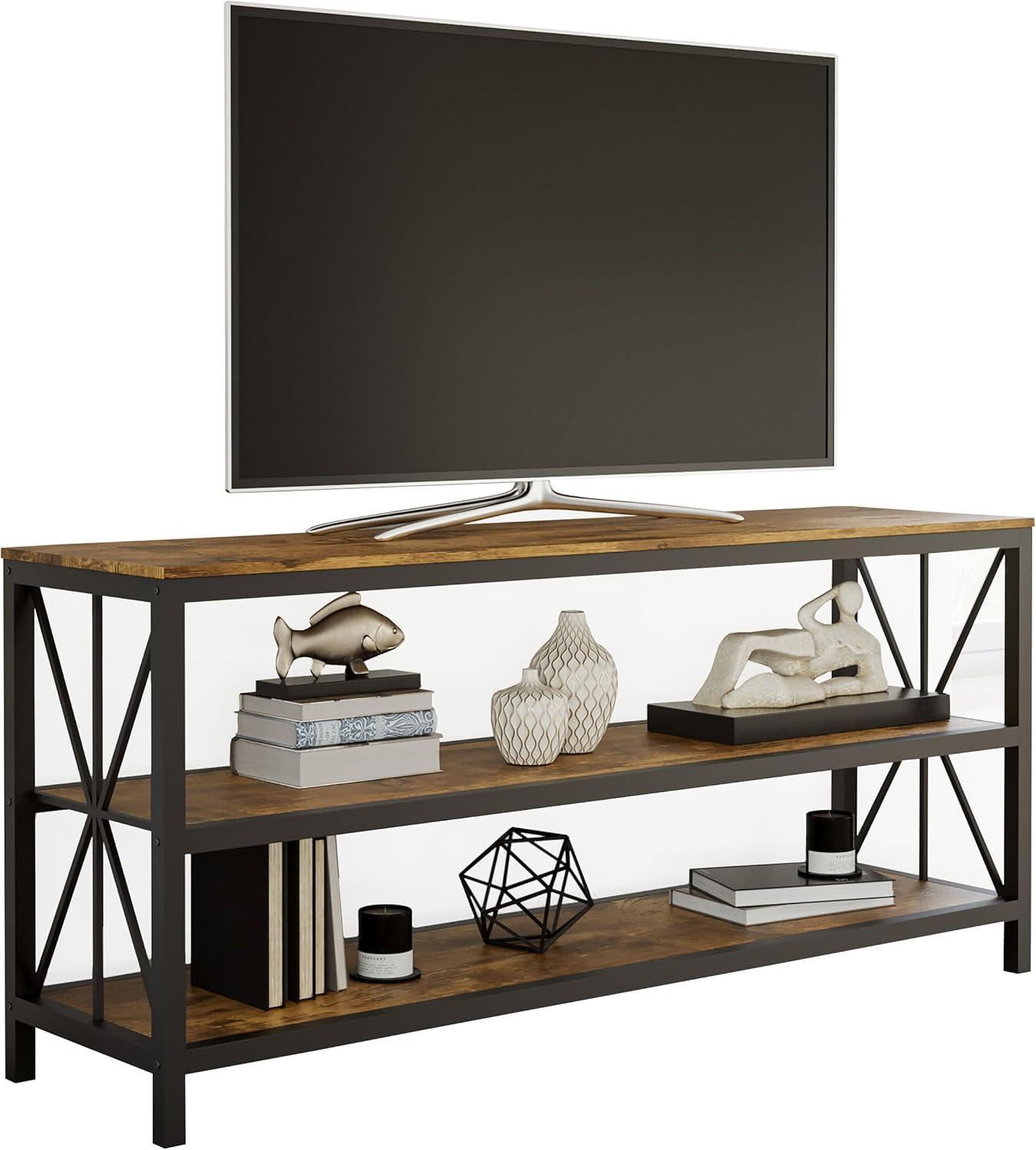 Barnwood Brown 66" Farmhouse TV Stand with Metal Frame