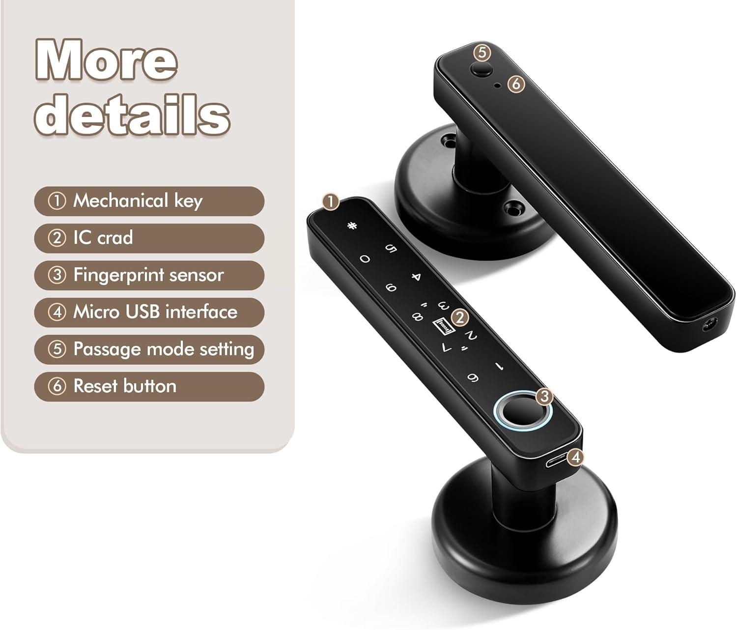 Brushed Black 5-in-1 Smart Fingerprint Door Knob